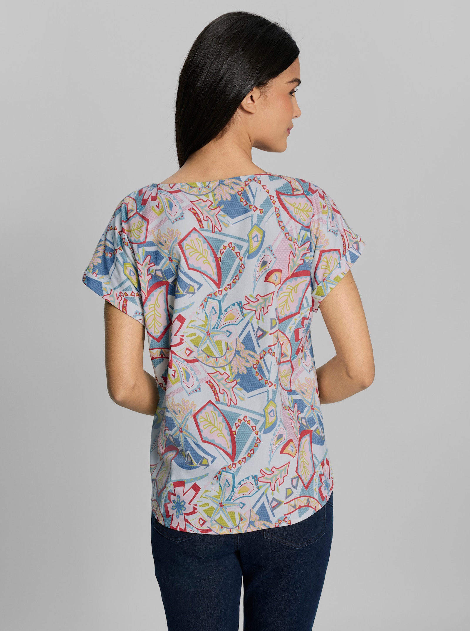 heine Druckbluse mit Ärmelaufschlag - ecru-hellrosé-bedruckt