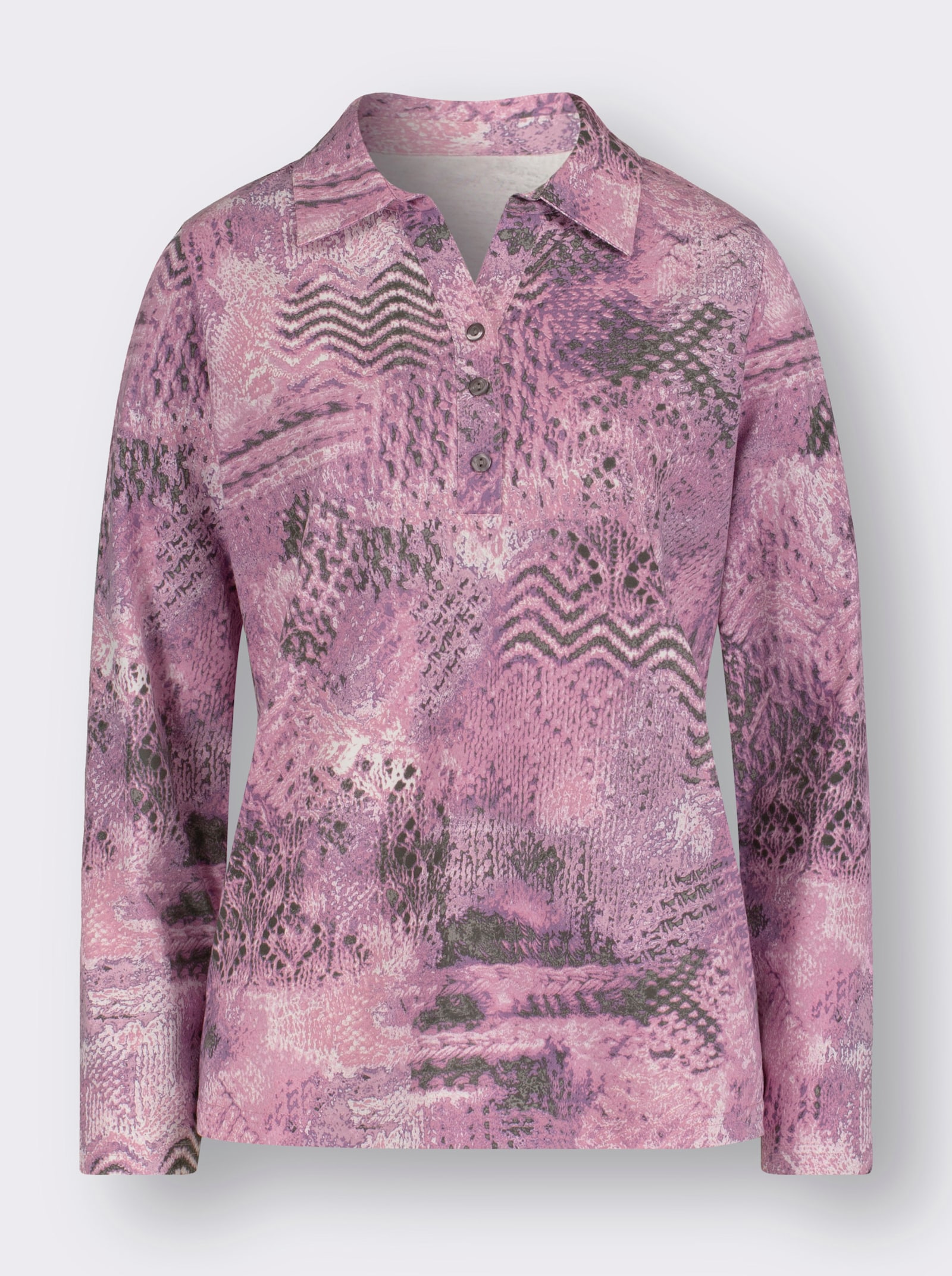 Poloshirt in Strick-Optik - mauve-grau-bedruckt