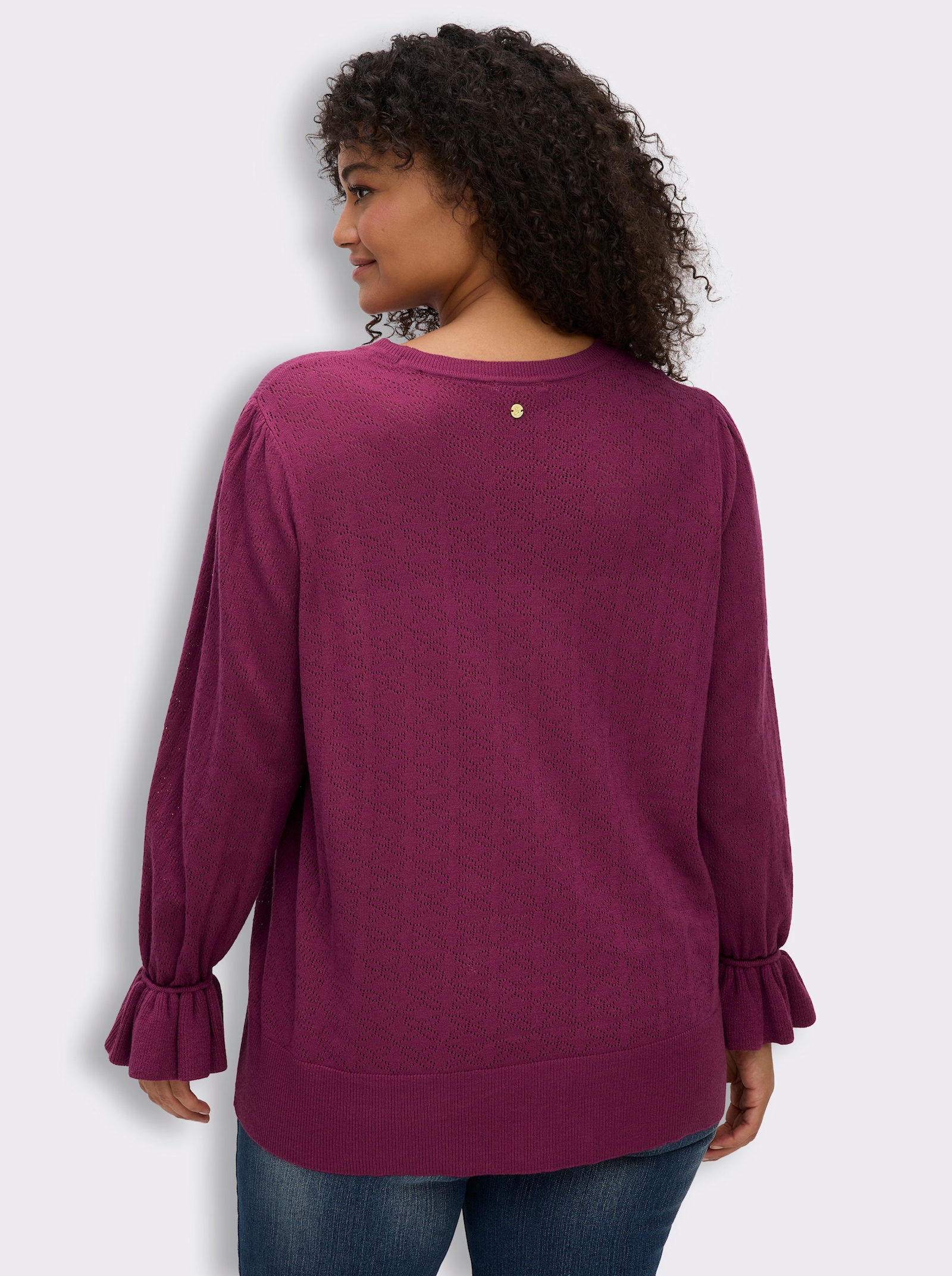 sheego Ajourpullover mit Volantärmeln - malve