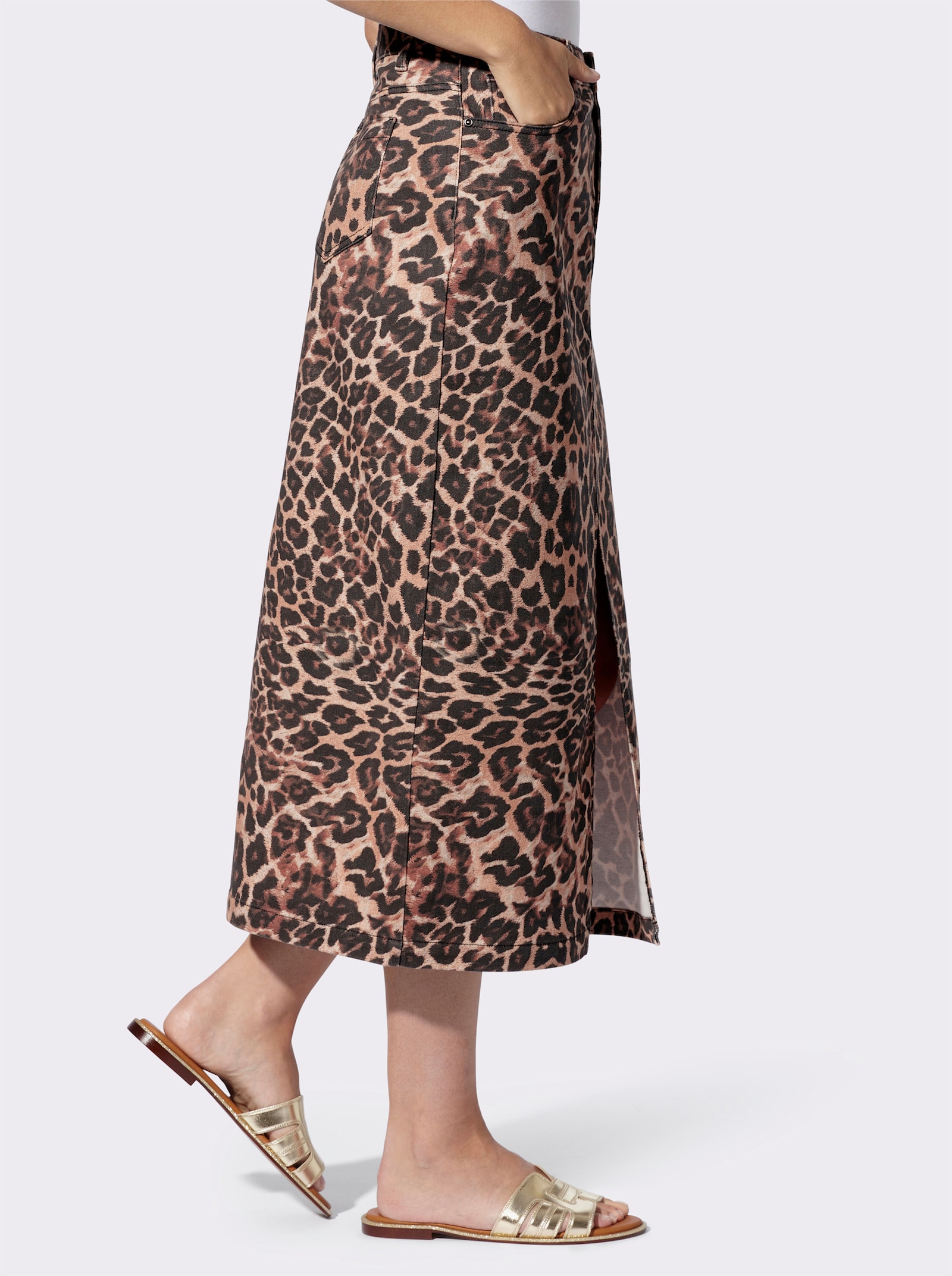 heine Jeansrock in Leo-Optik - schwarz-braun-bedruckt