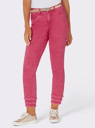7/8-Jeans mit Fransenverzierung am Saum - pink