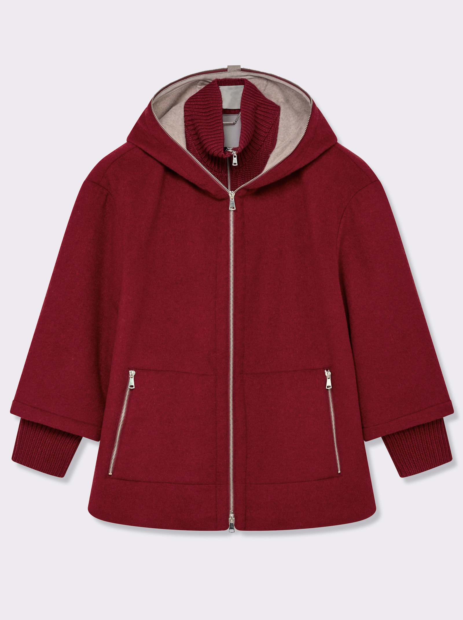 Manisa Wolljacke mit Strickeinsatz am Kragen - kirsche