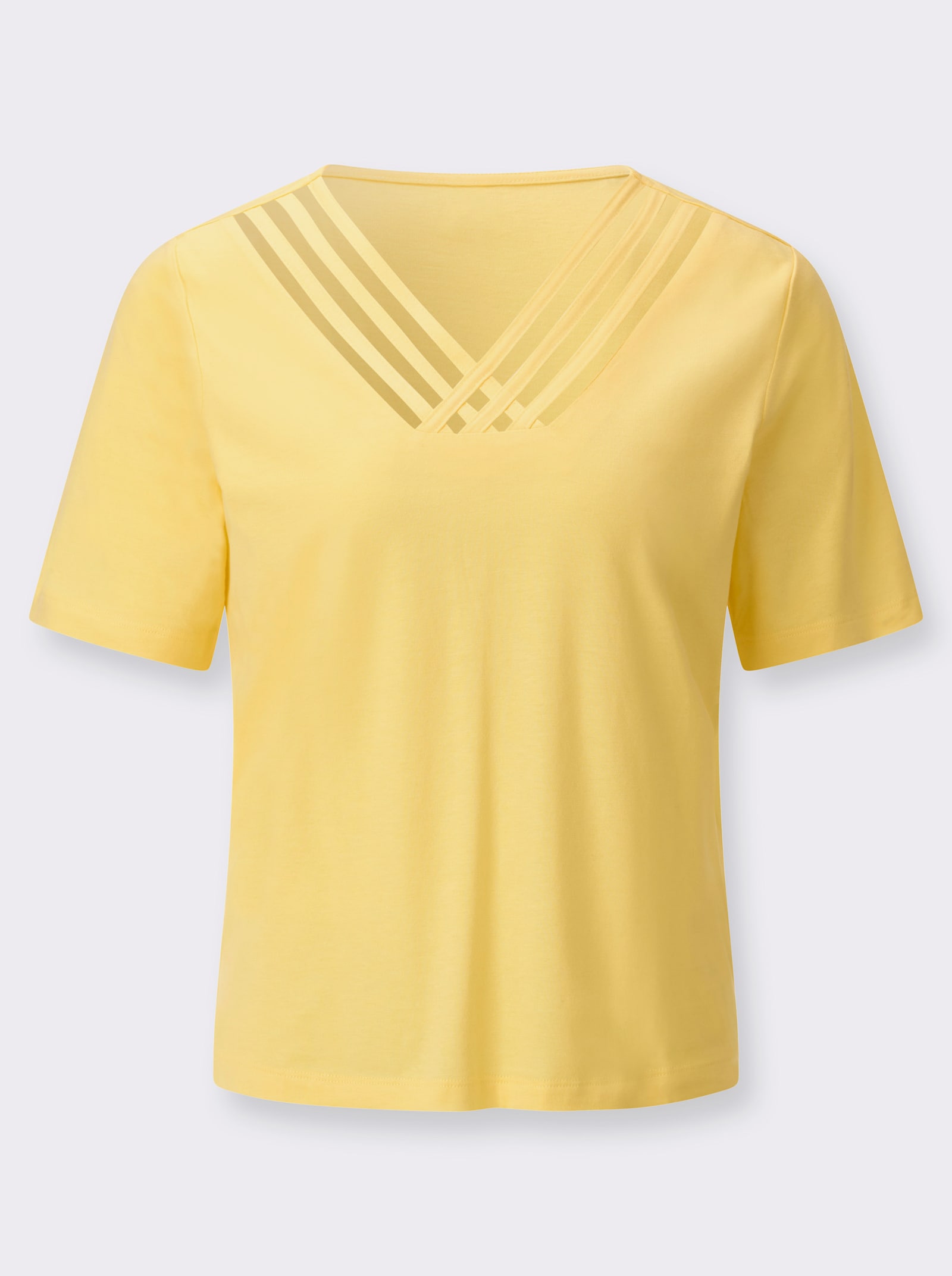 Kurzarmshirt mit V-Ausschnitt - zitrone