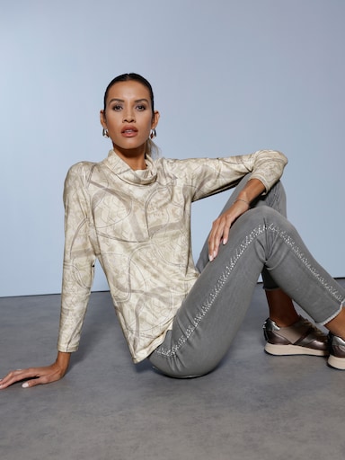 Rollkragenshirt mit grafischem Dessin - champagner-sand