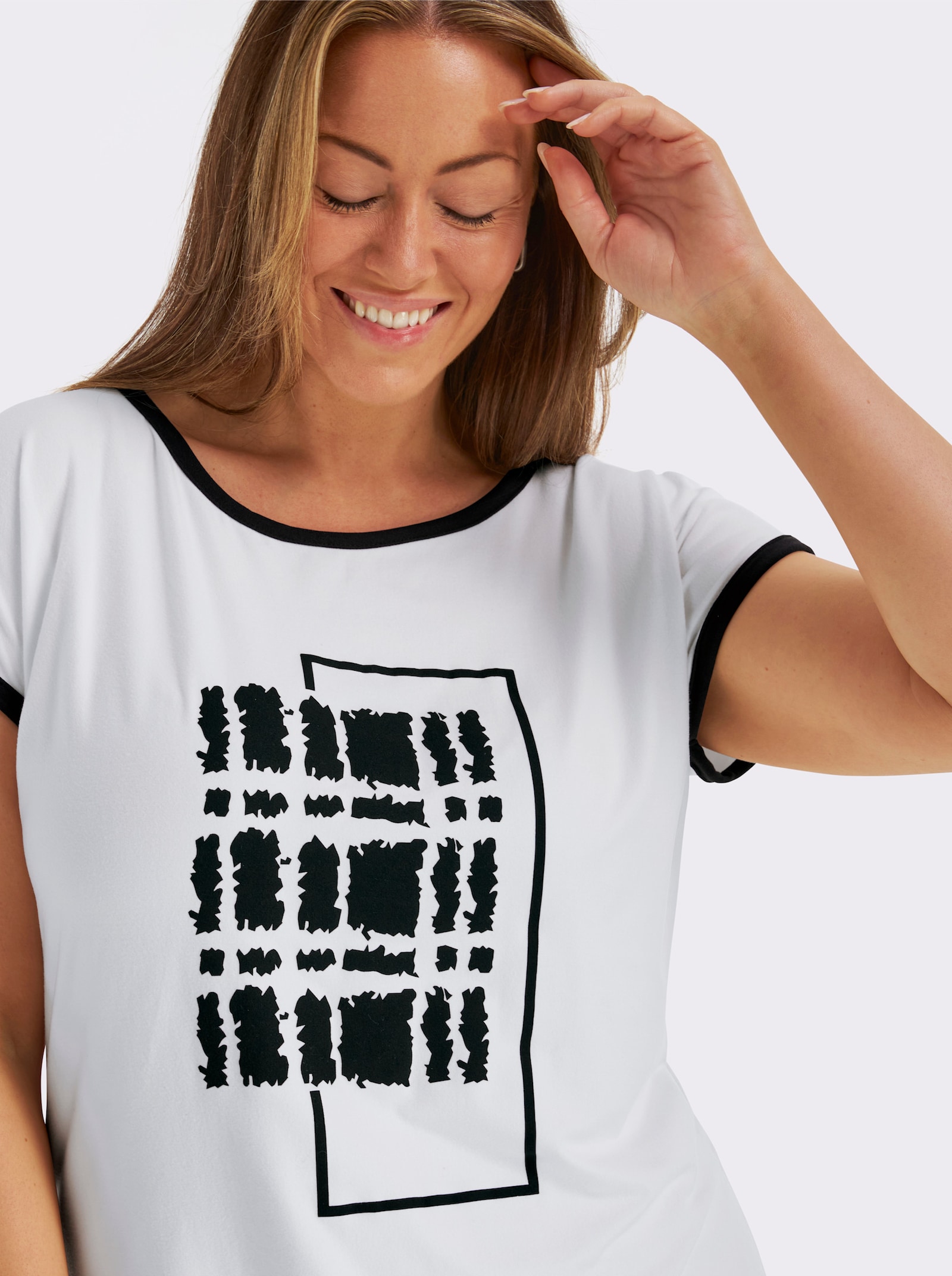 Print-Shirt mit U-Boot-Ausschnitt - ecru