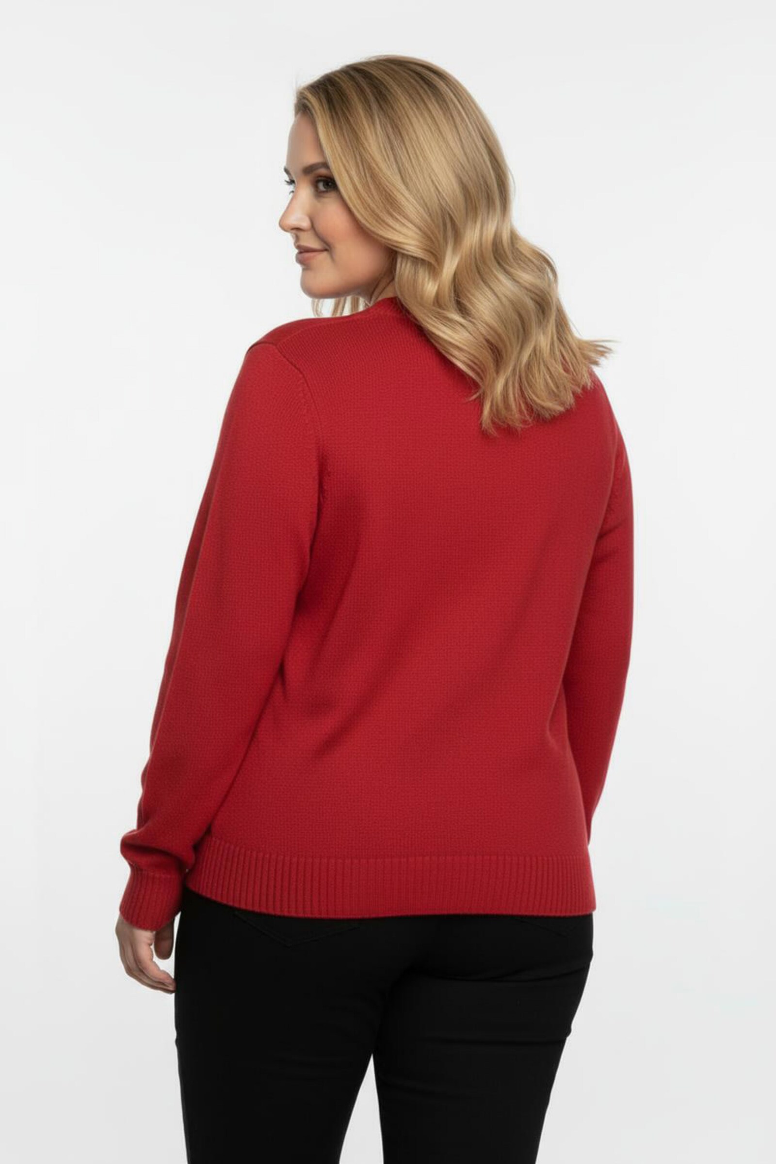 Stehkragenpullover mit Baumwolle - korallenrot