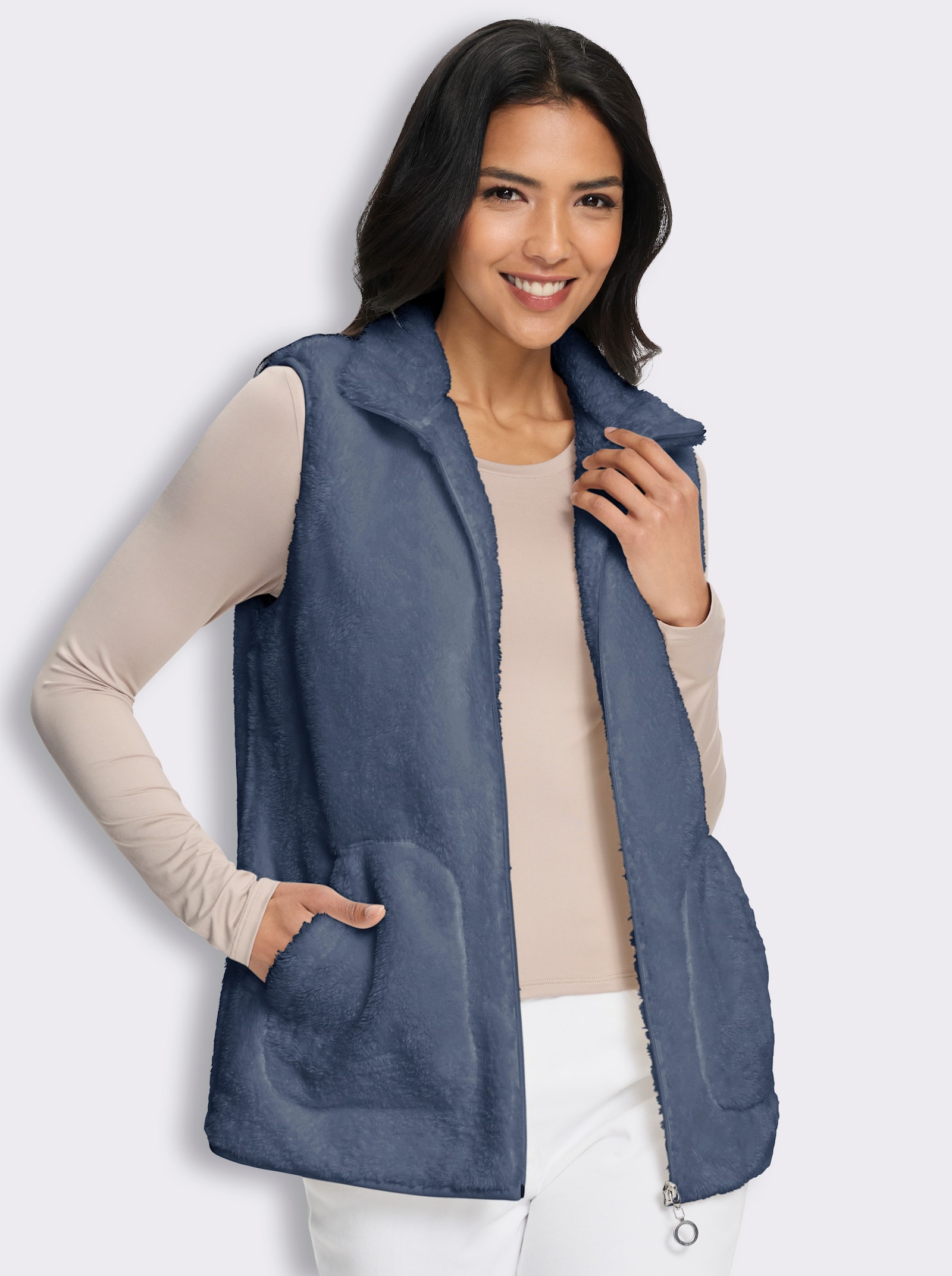 Fleeceweste mit aufgesetzten Taschen - rauchblau