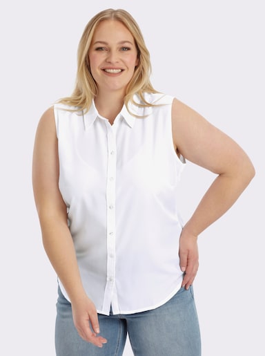 Ärmellose Bluse mit Hemdkragen - weiß