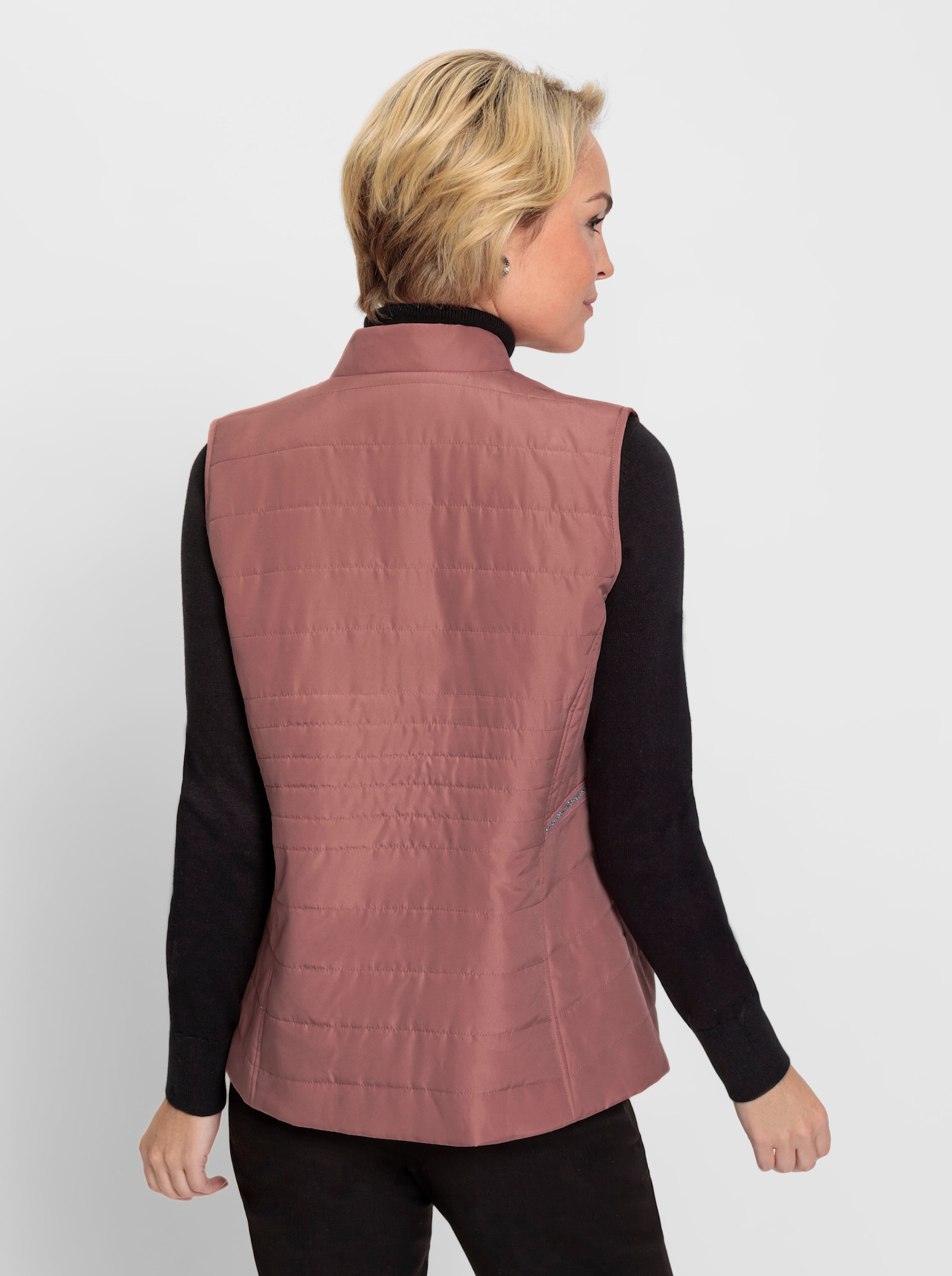 Steppweste mit Stehkragen und Zierband - rosenholz