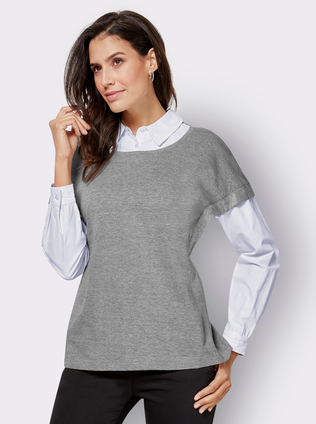 2-in-1-Shirt - silbergrau-meliert