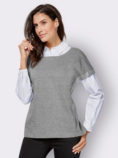 2-in-1-Shirt in Pullunder-Optik - silbergrau-meliert