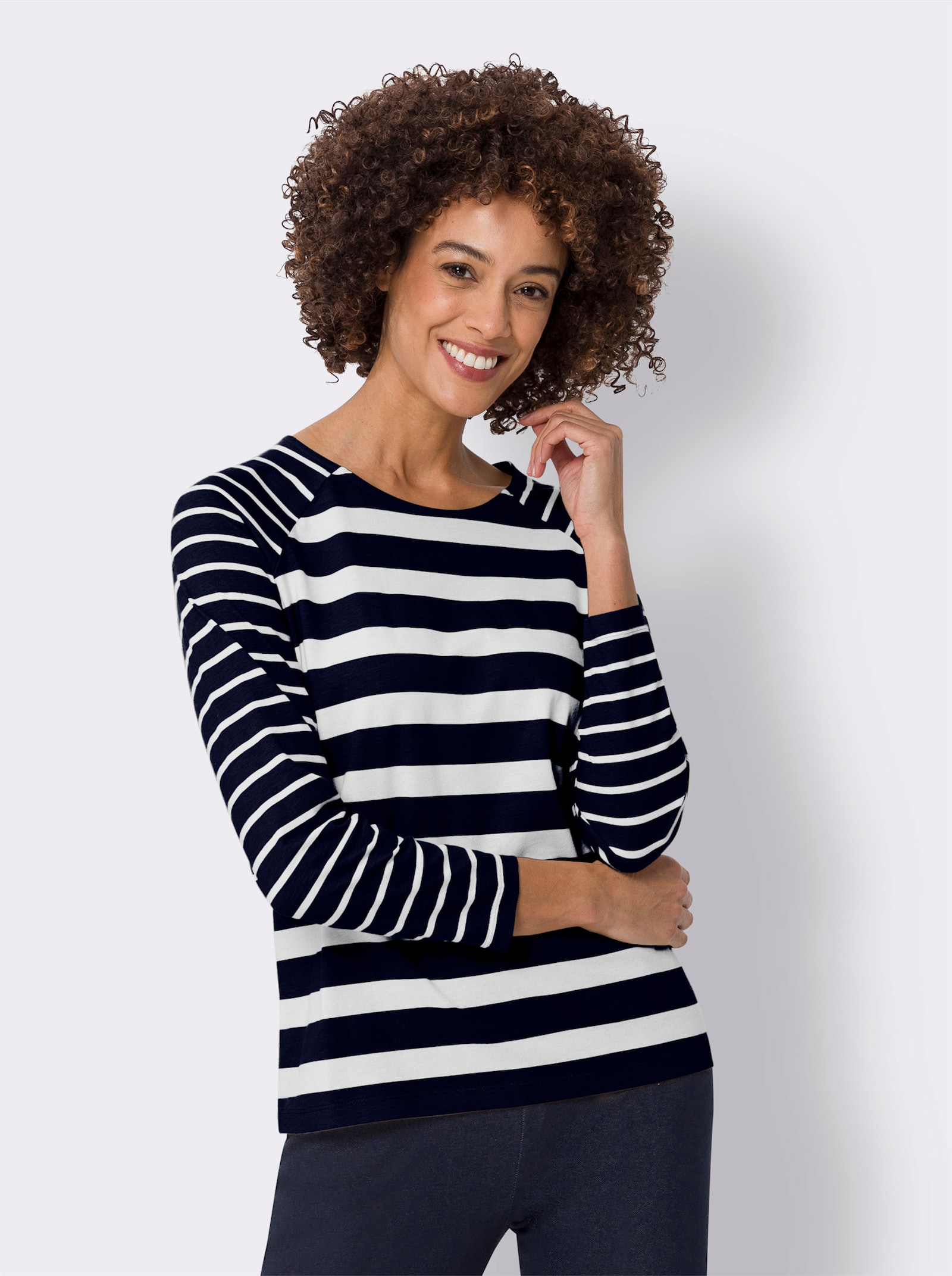 Langarmshirt im Ringel-Dessin - marine-ecru-geringelt