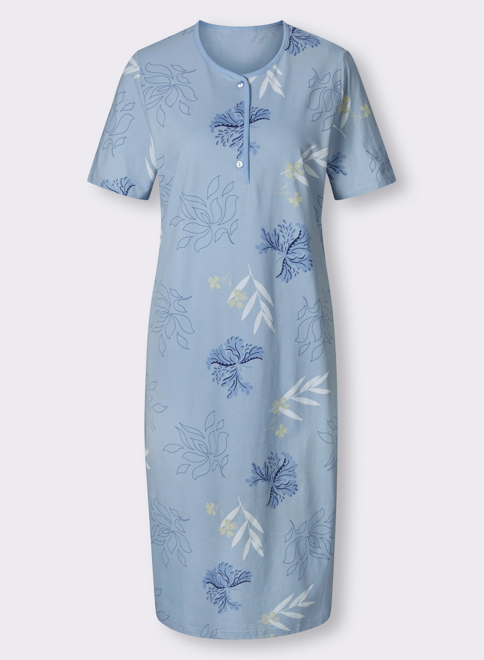 Ascafa Nachthemden im Doppelpack, floraler Print - hellblau + hellblau-bedruckt