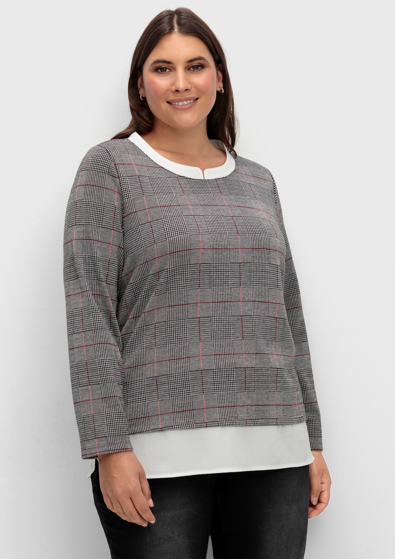 2-in-1-Shirt aus formstabilem Jersey - schwarz-rot-kariert