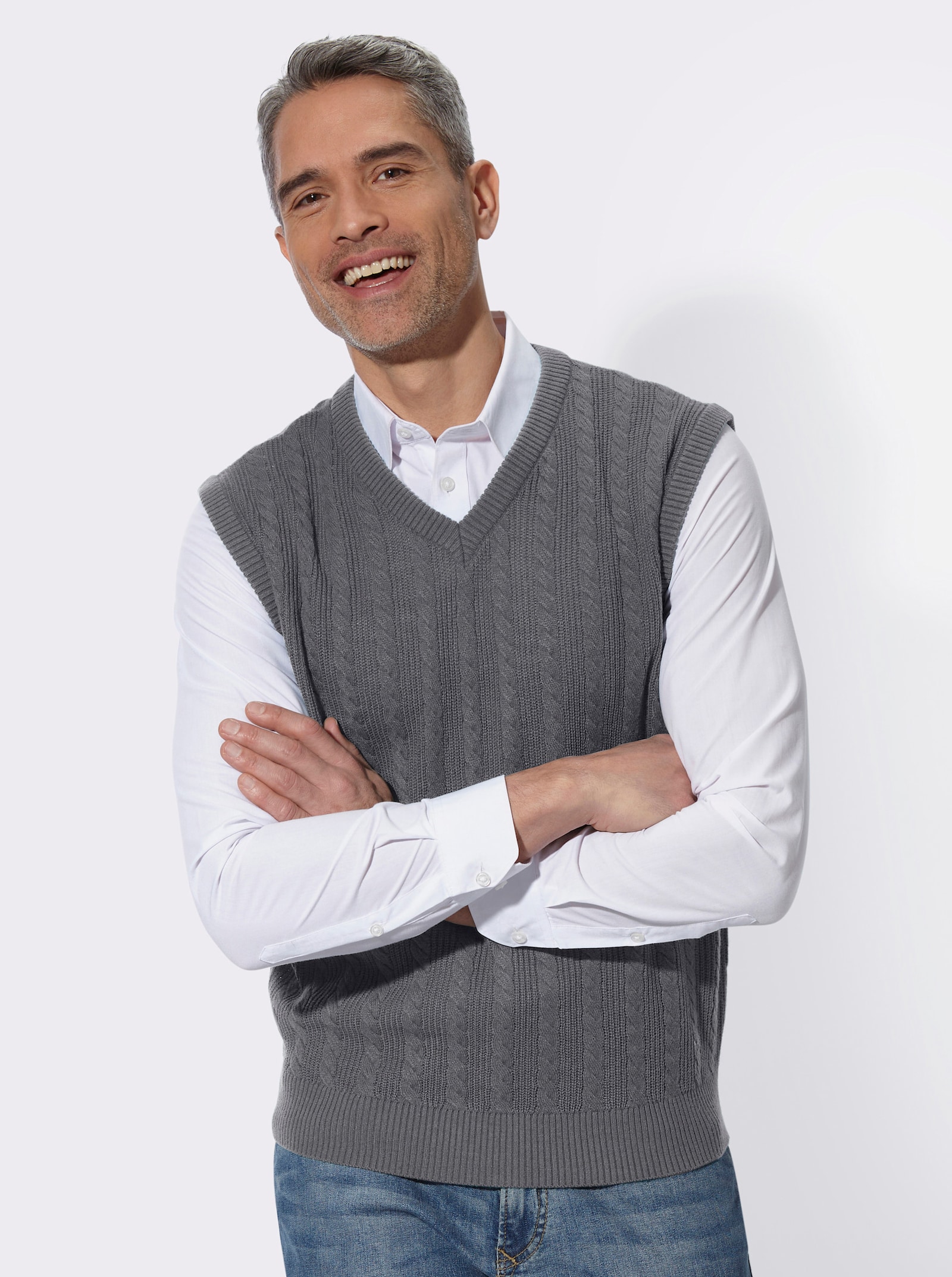 Pullunder mit Zopf- und Strickmuster - anthrazit