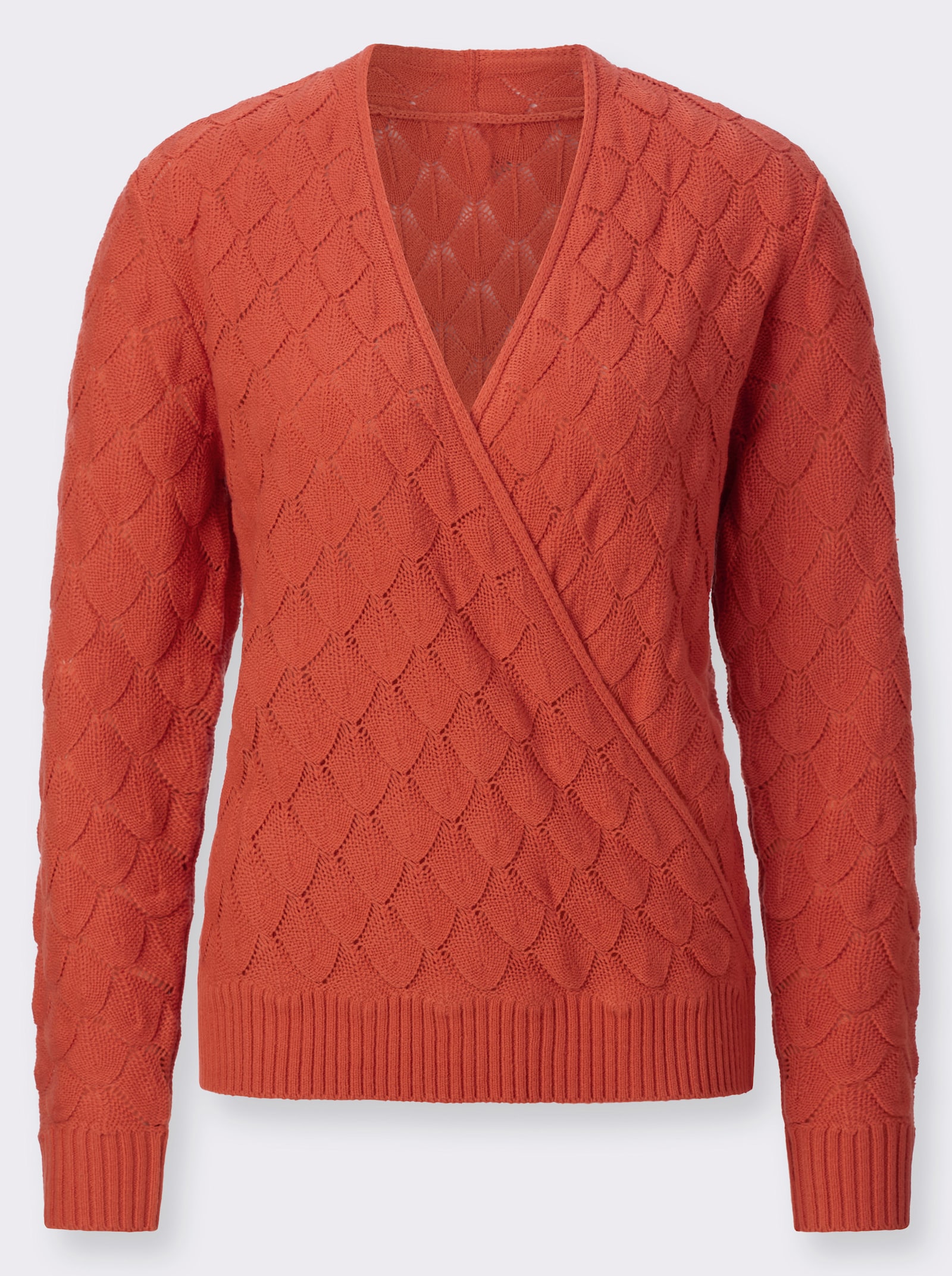 Ajourpullover in Wickel-Optik - terra