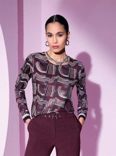 Shirt mit silberfarbigem Druck - burgund-ecru-gemustert