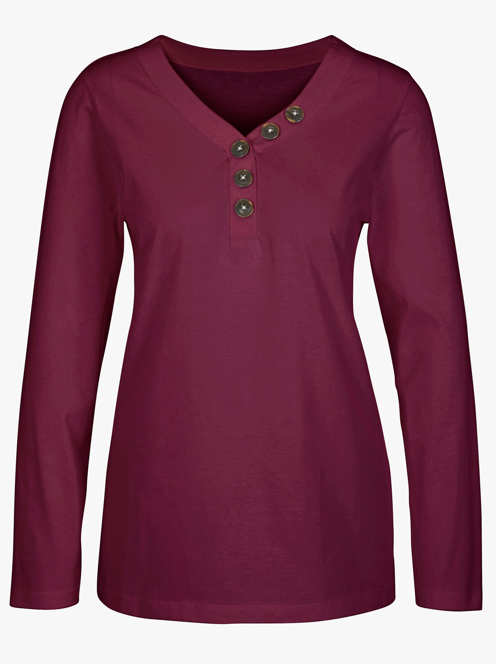 Langarmshirt mit angedeuteter Knopfleiste - bordeaux