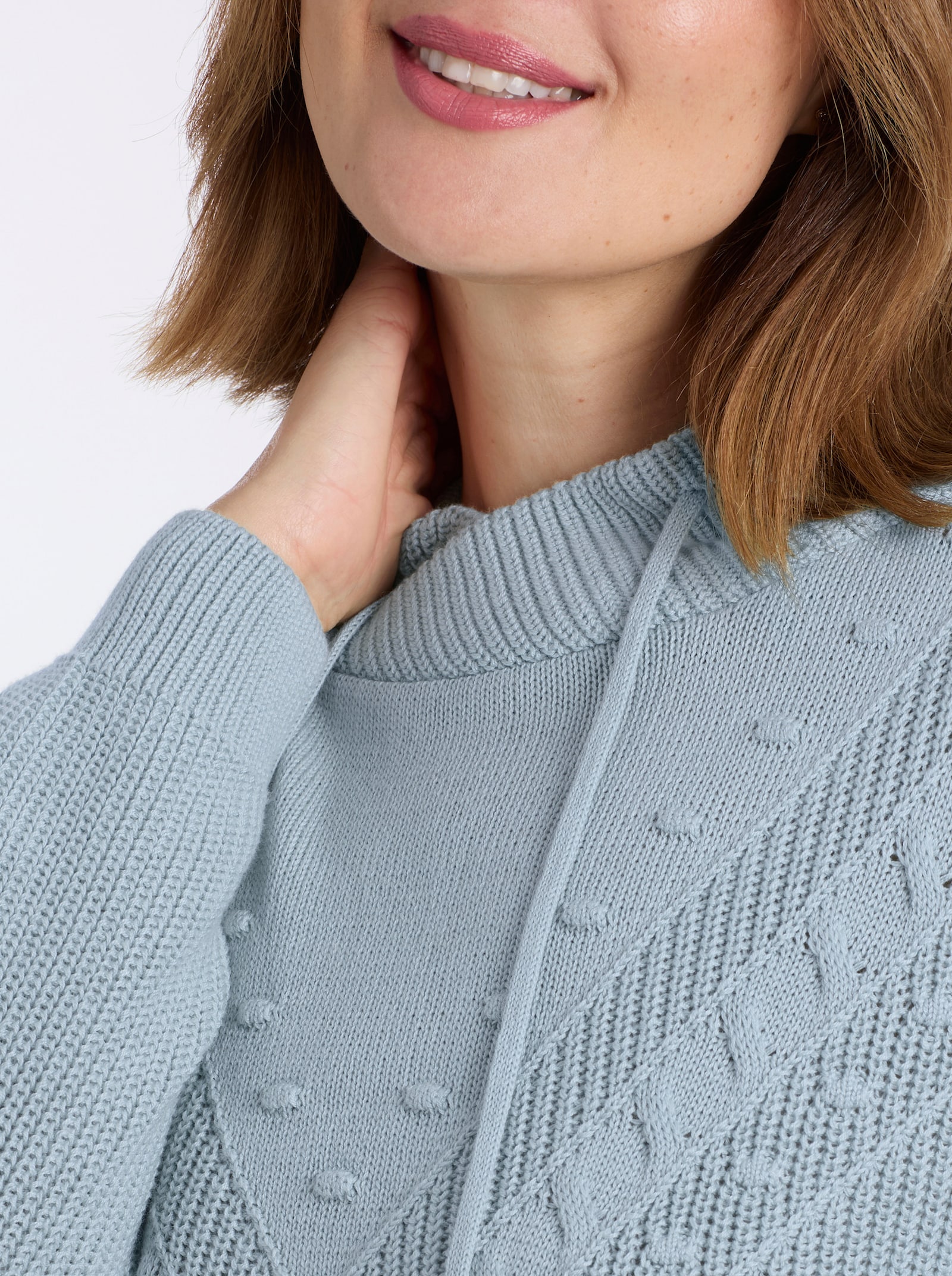 Strickpullover mit überlappendem Stehkragen - hellblau