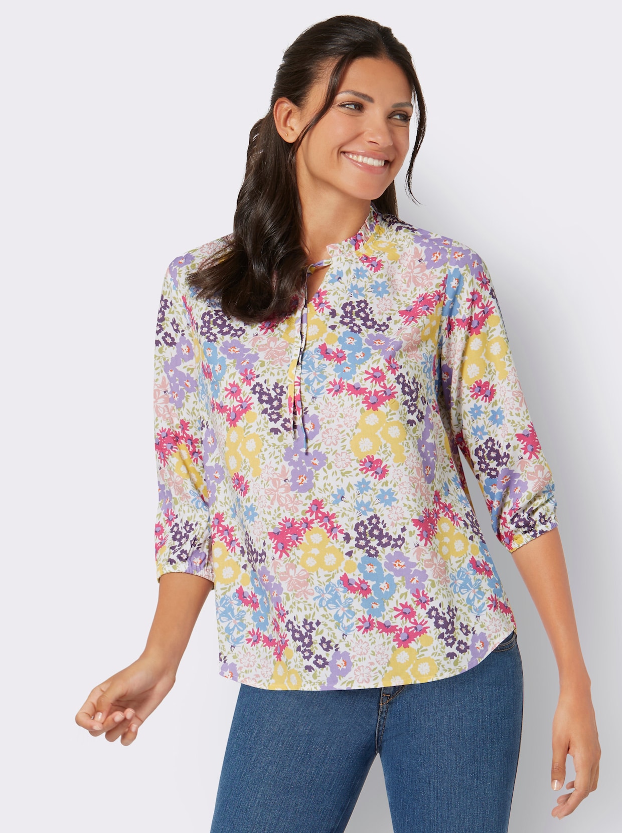Comfortabele blouse - ecru/lila bedrukt