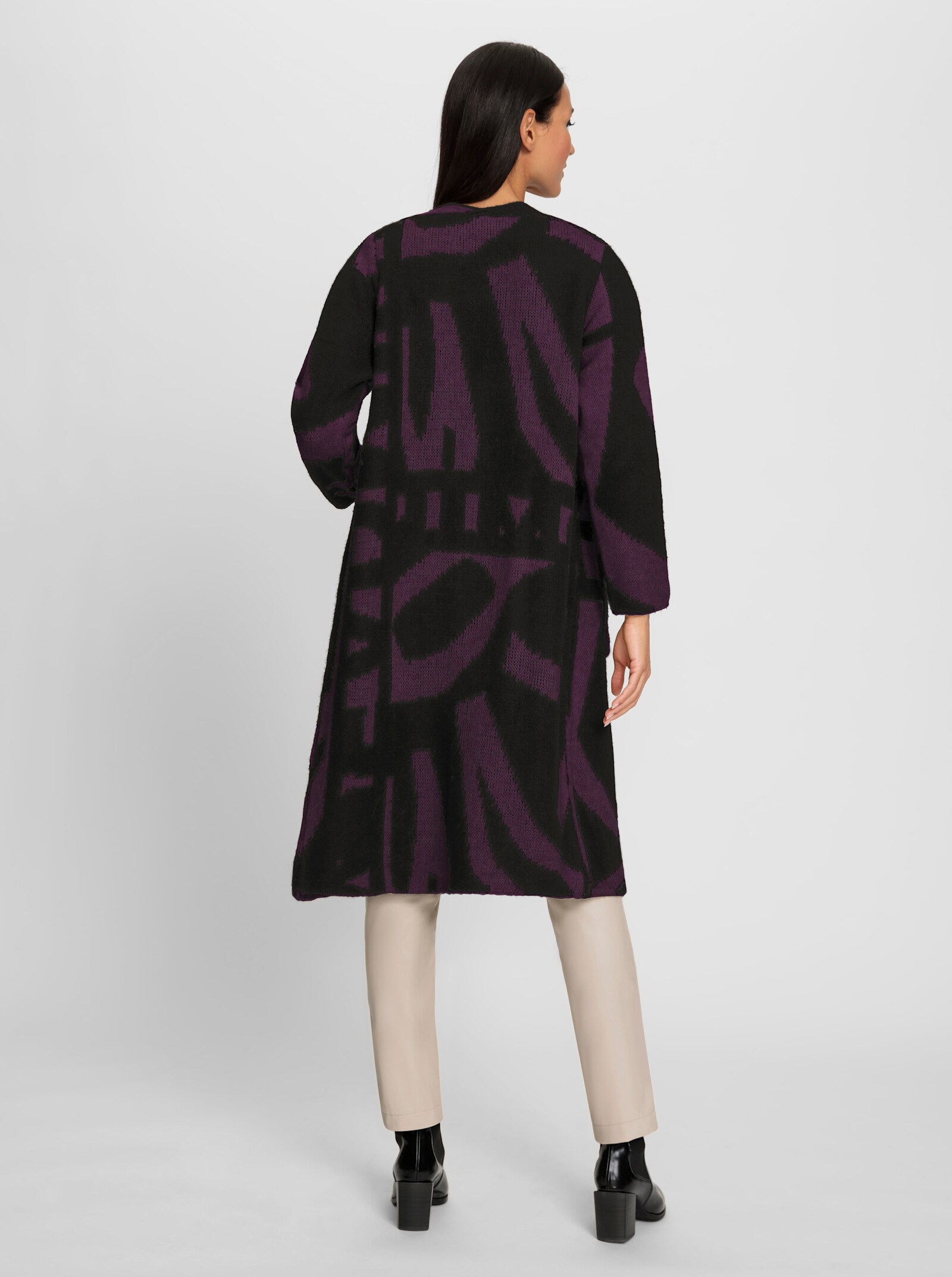 heine Lang vest met opgestikte zakken - zwart/druif gedessineerd