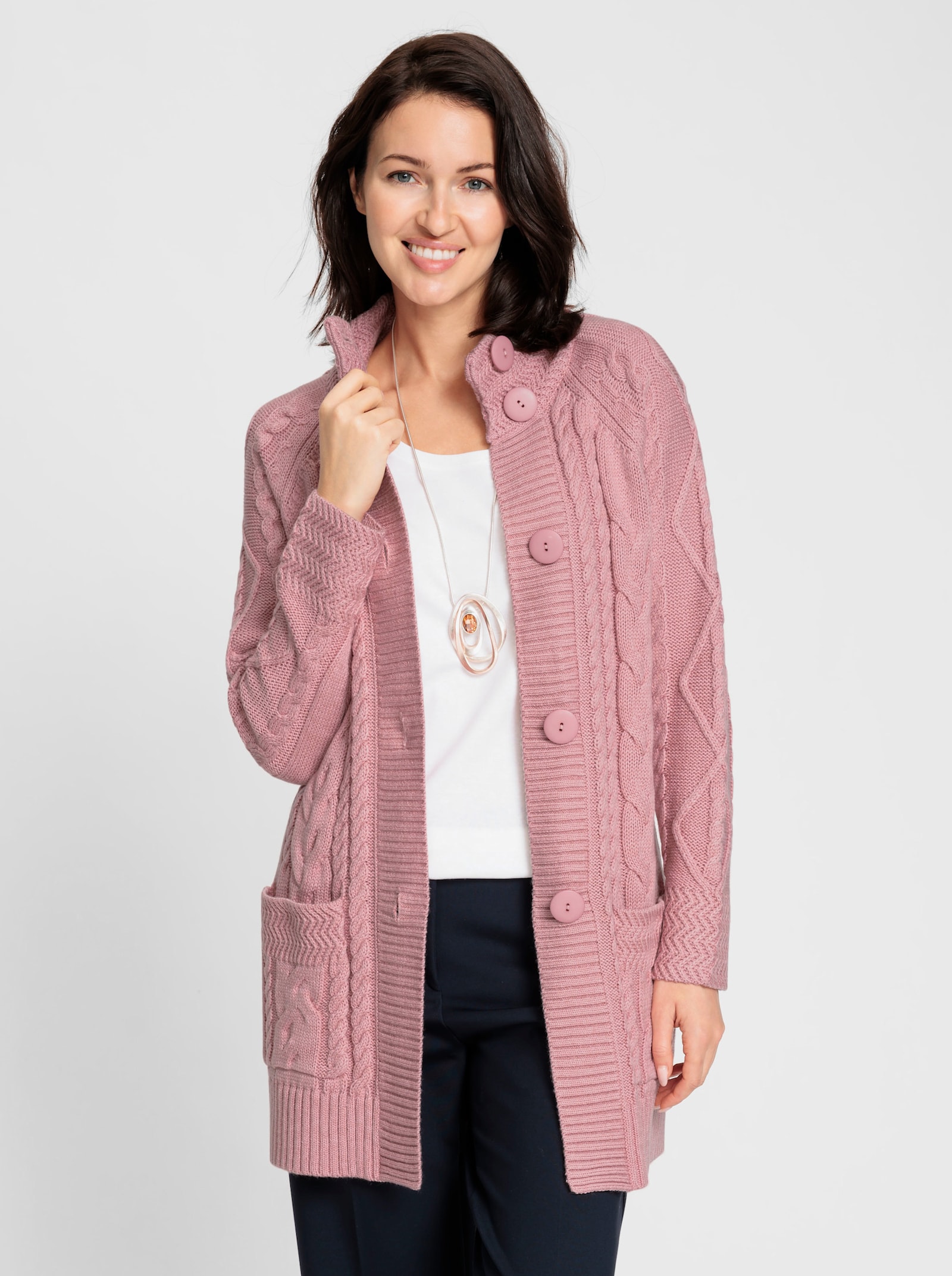 Longstrickjacke mit Einstrickmuster - hortensie