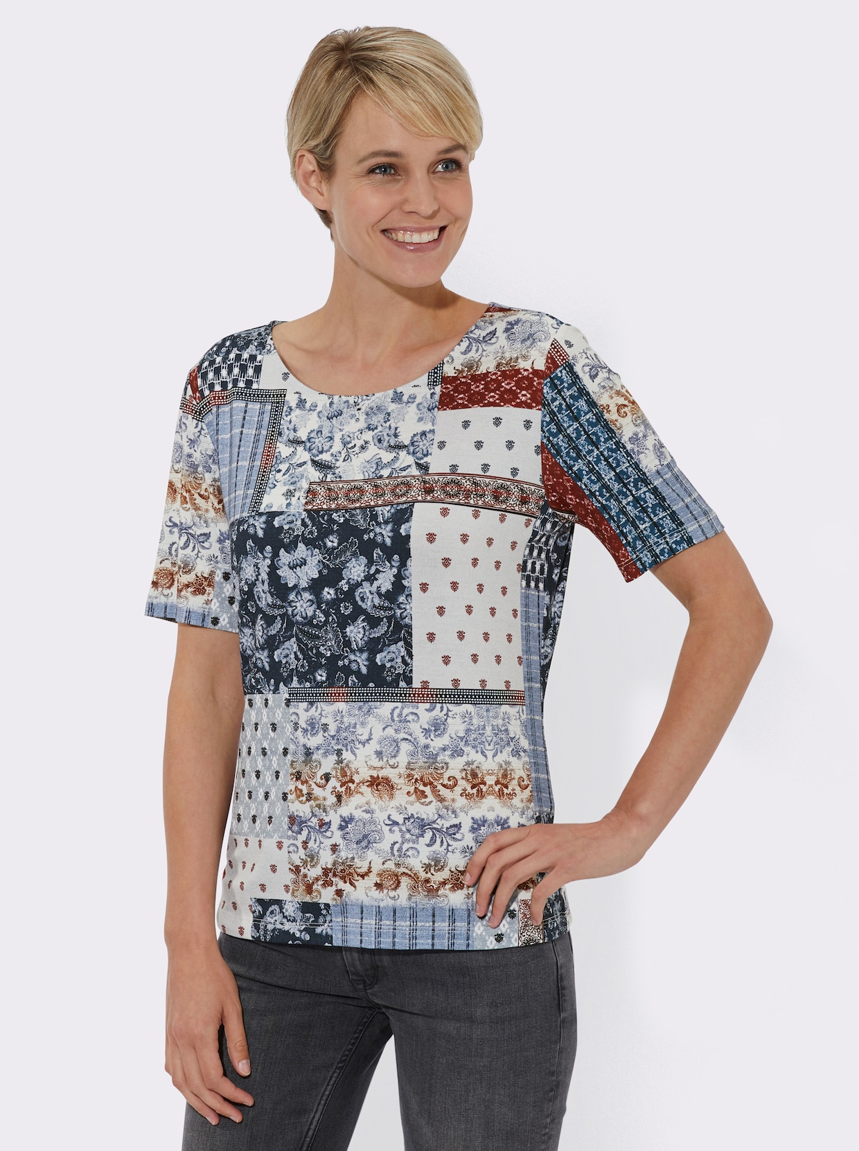 Shirt met korte mouwen - donkerblauw/rood gedessineerd