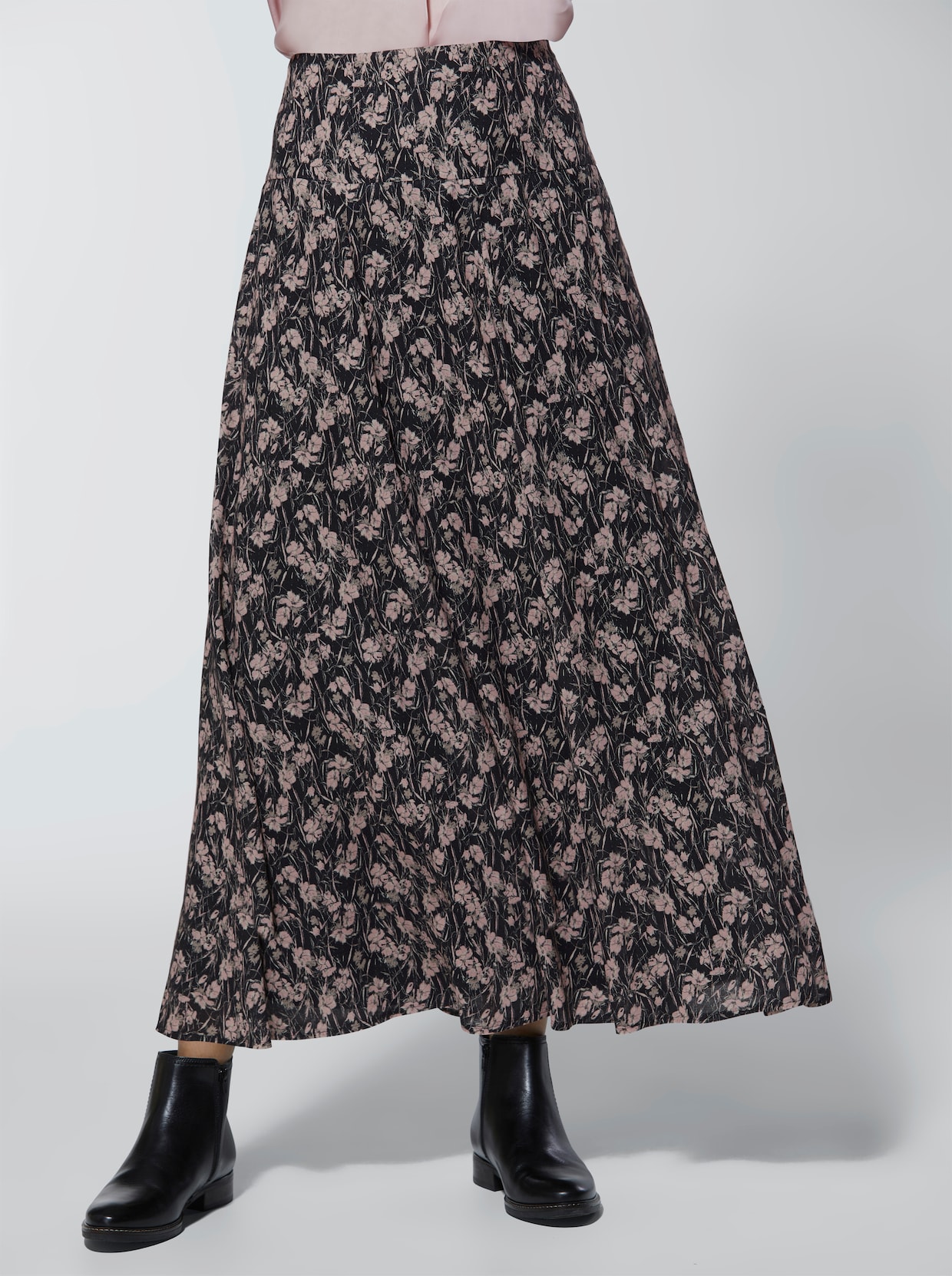 CREATION L PREMIUM Jupe viscose et laine - noir-rose-imprimé