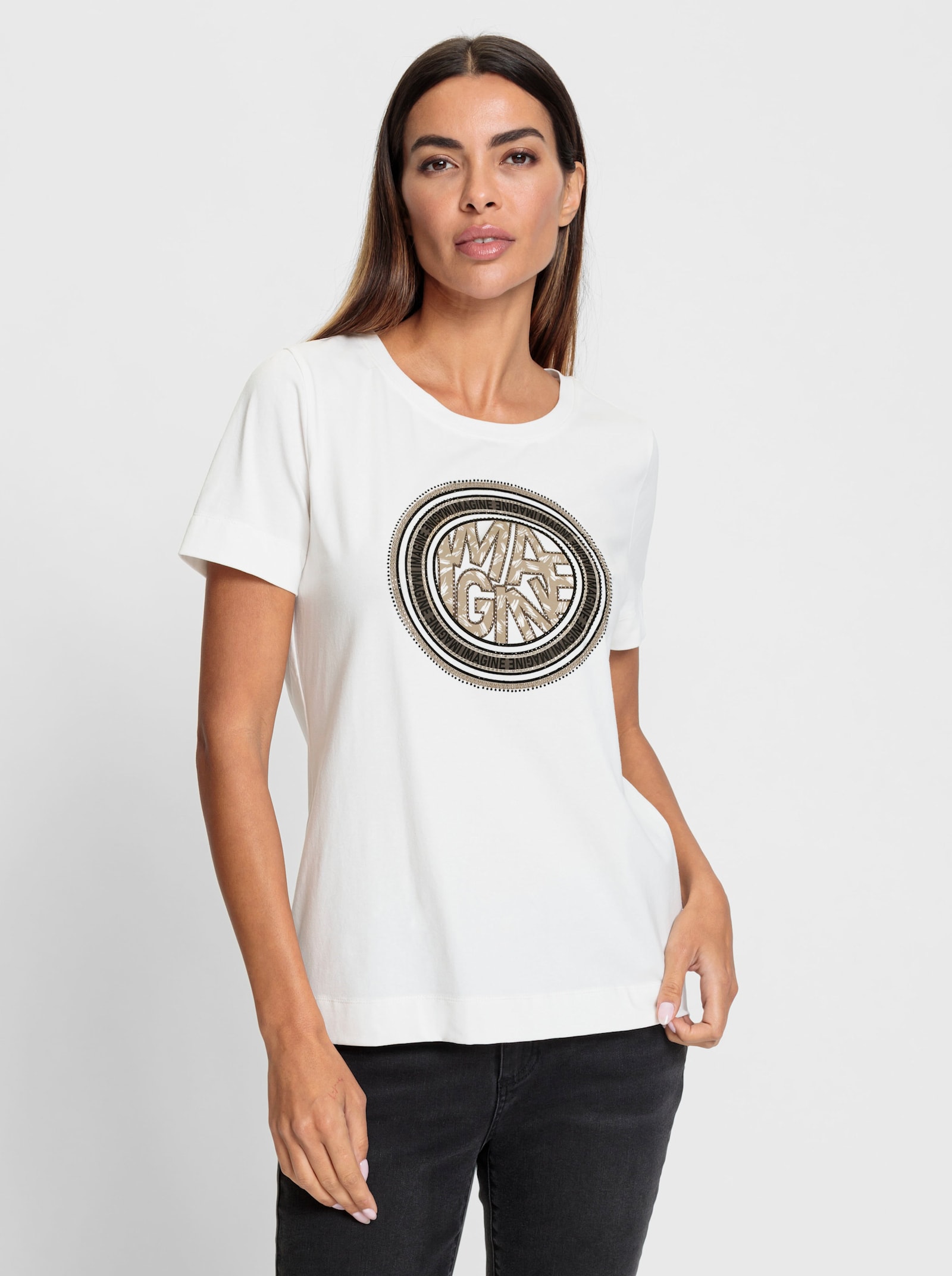 heine Rundhalsshirt mit Ziersteinchen - ecru