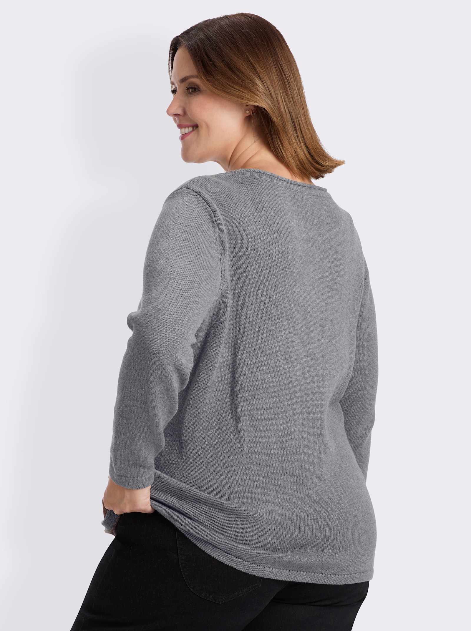 Langarm-Pullover mit grafischem Strickmuster - steingrau-gemustert