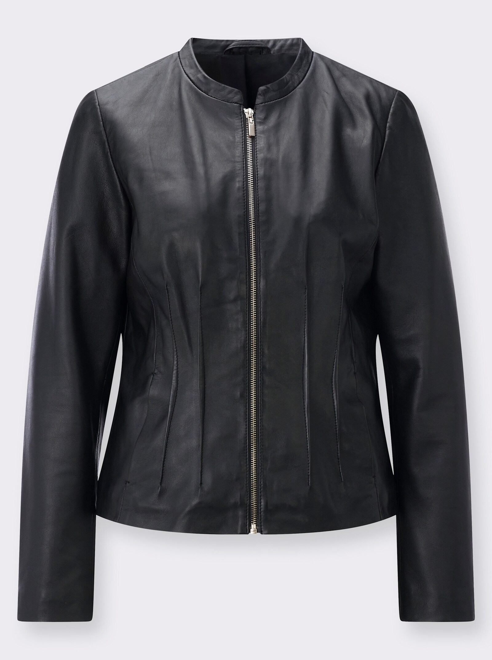 Lederblazer in modisch kurzer Form - schwarz