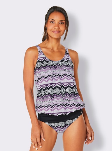 feel good Tankini-Oberteil im Zickzack_Dessin - violett-schwarz-bedruckt