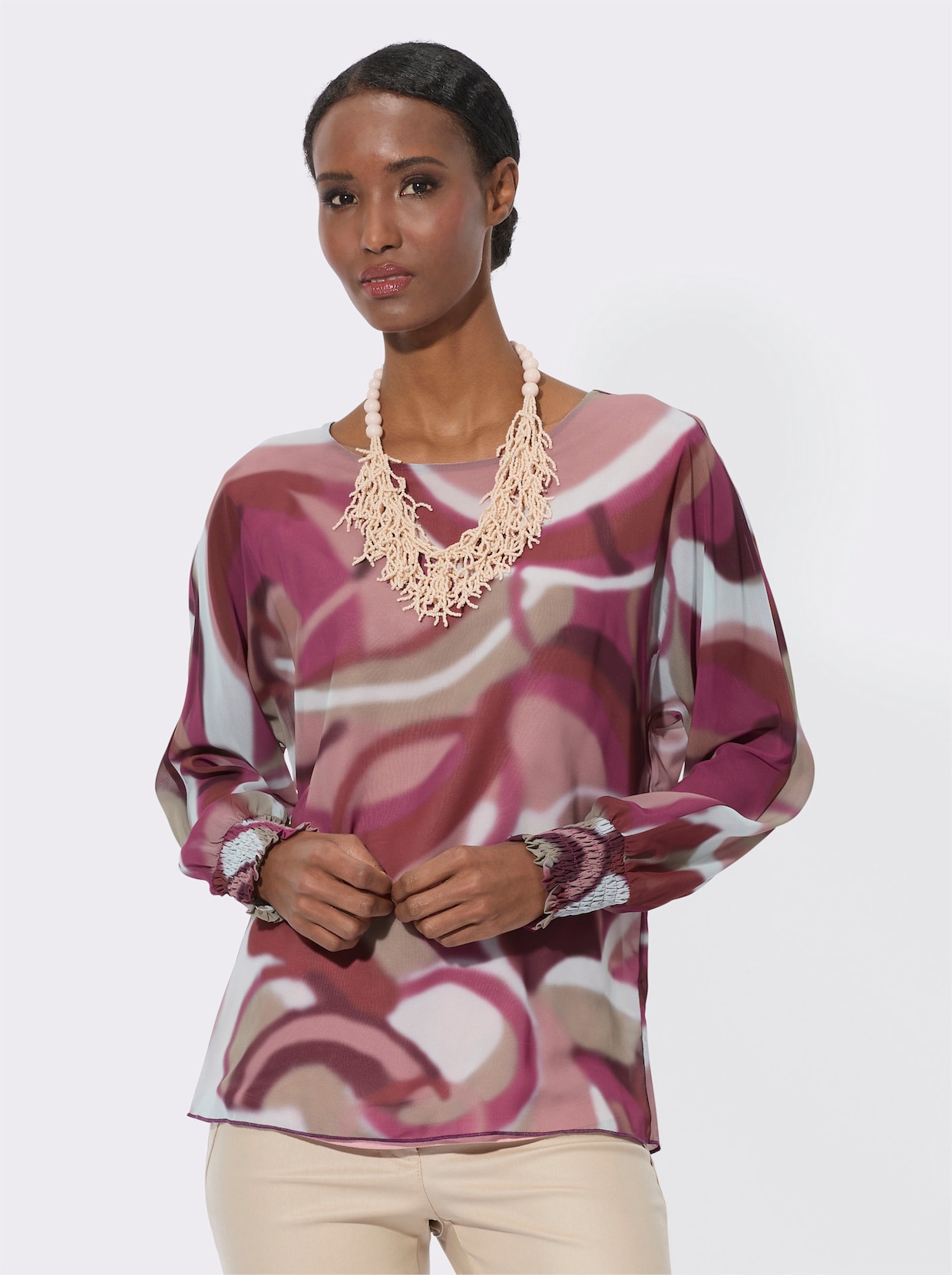 Georgettebluse - ecru-erika-bedruckt