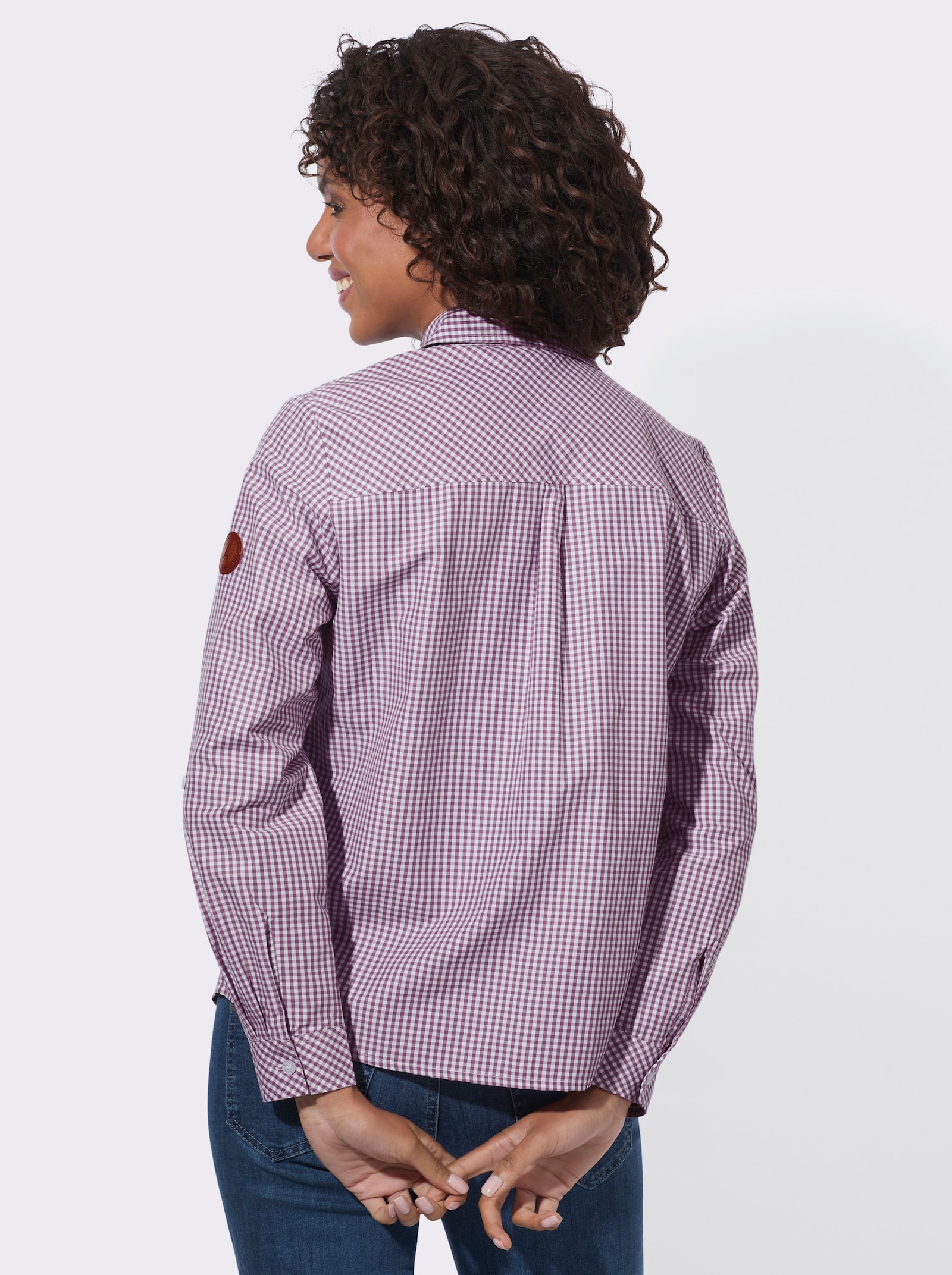 Karobluse mit Brusttaschen - violett-weiß-kariert
