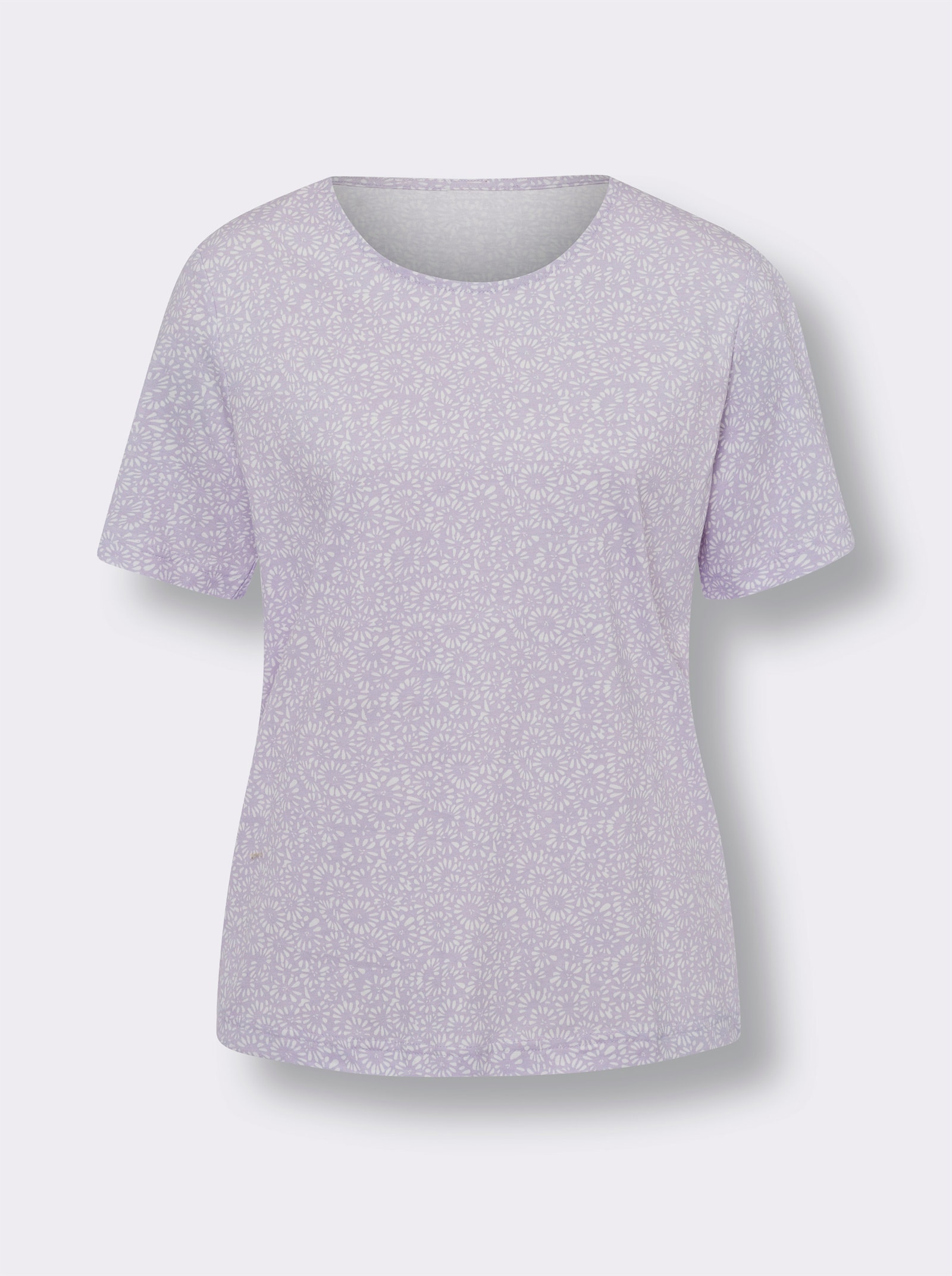 Kurzarmshirt mit Minimal-Floral-Muster - ecru-flieder-bedruckt