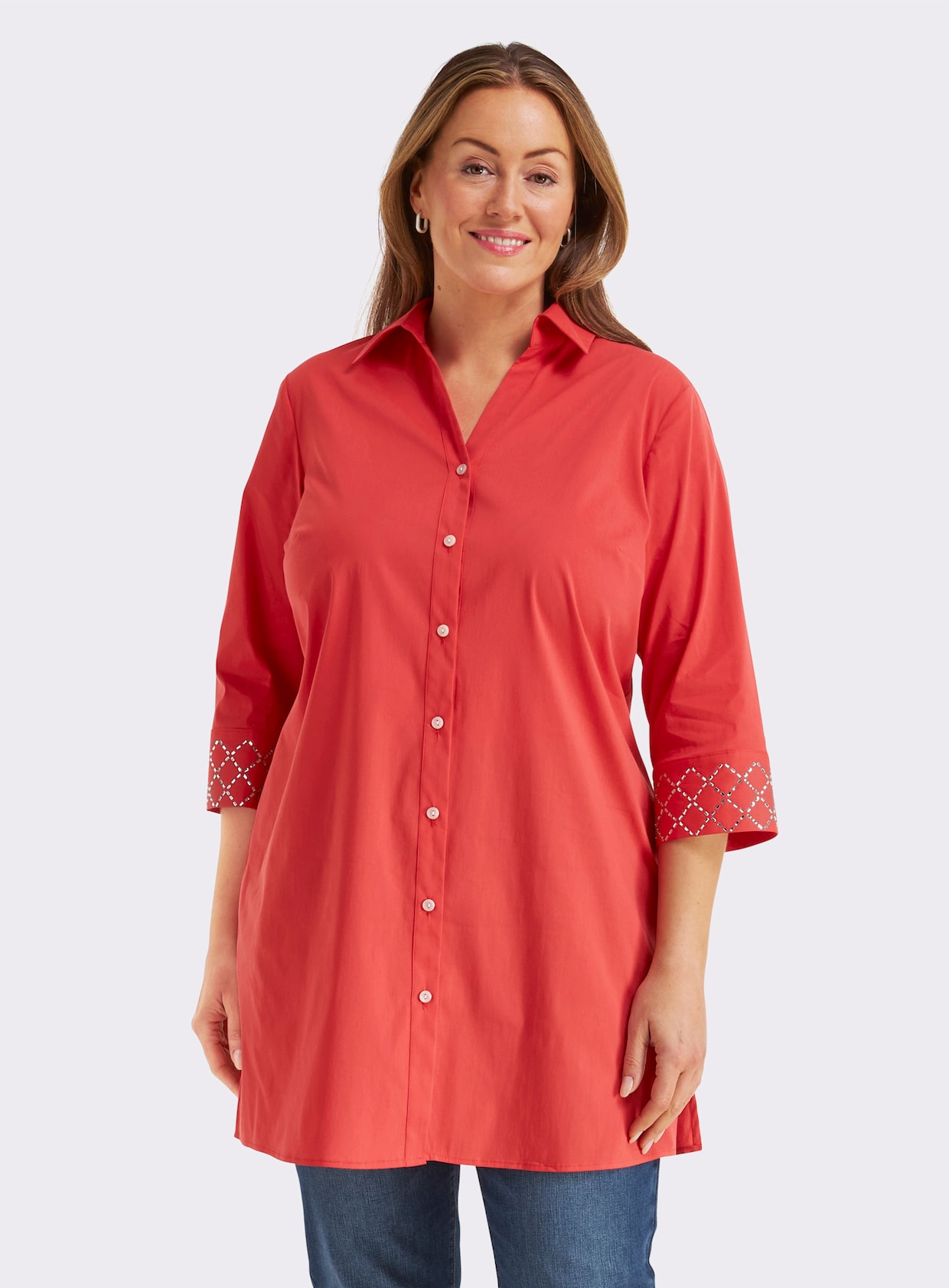 sheego Longbluse in leichter A-Linie - erdbeere