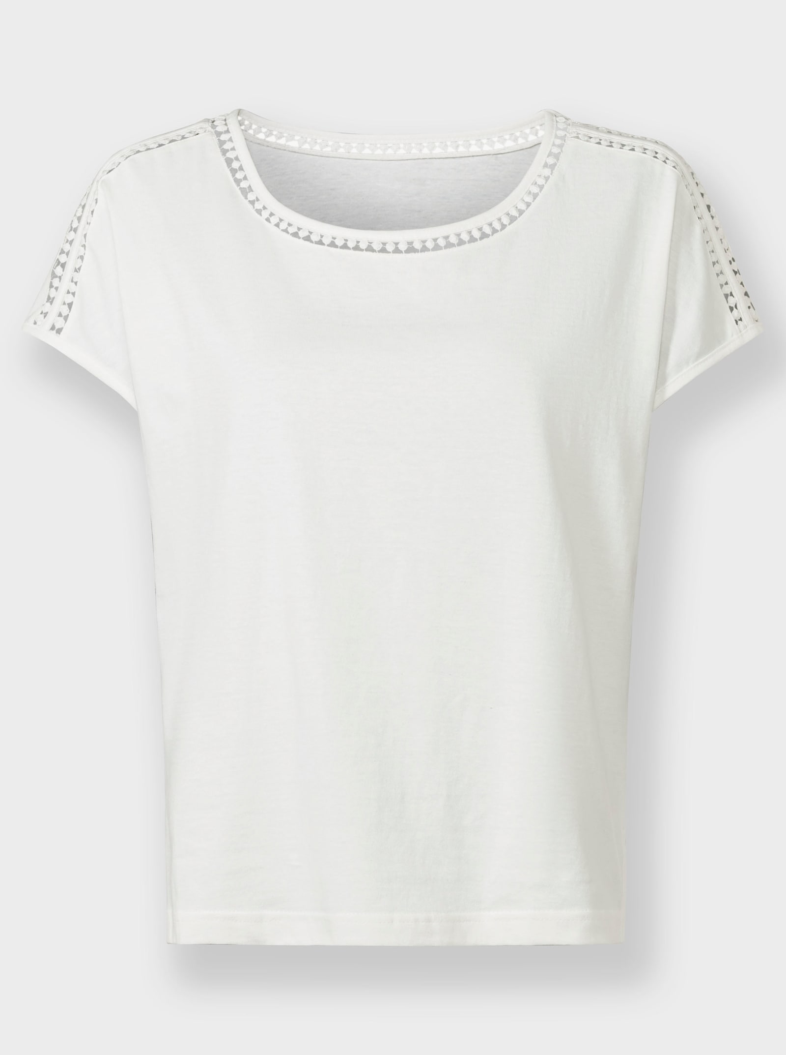 Shirt met ronde hals en kanten band - ecru