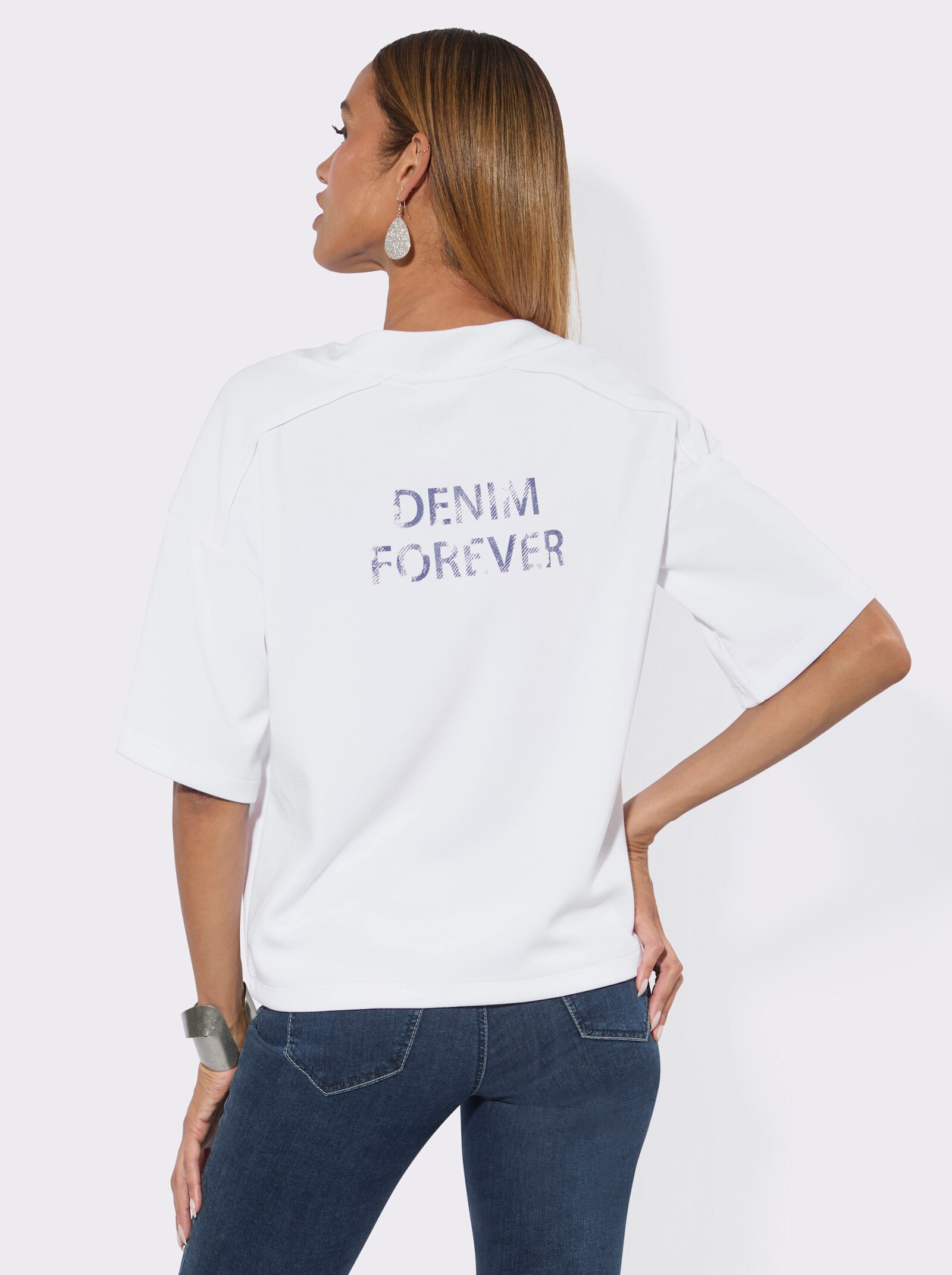 Sweatshirt mit Druck hinten - weiß-jeansblau-bedruckt