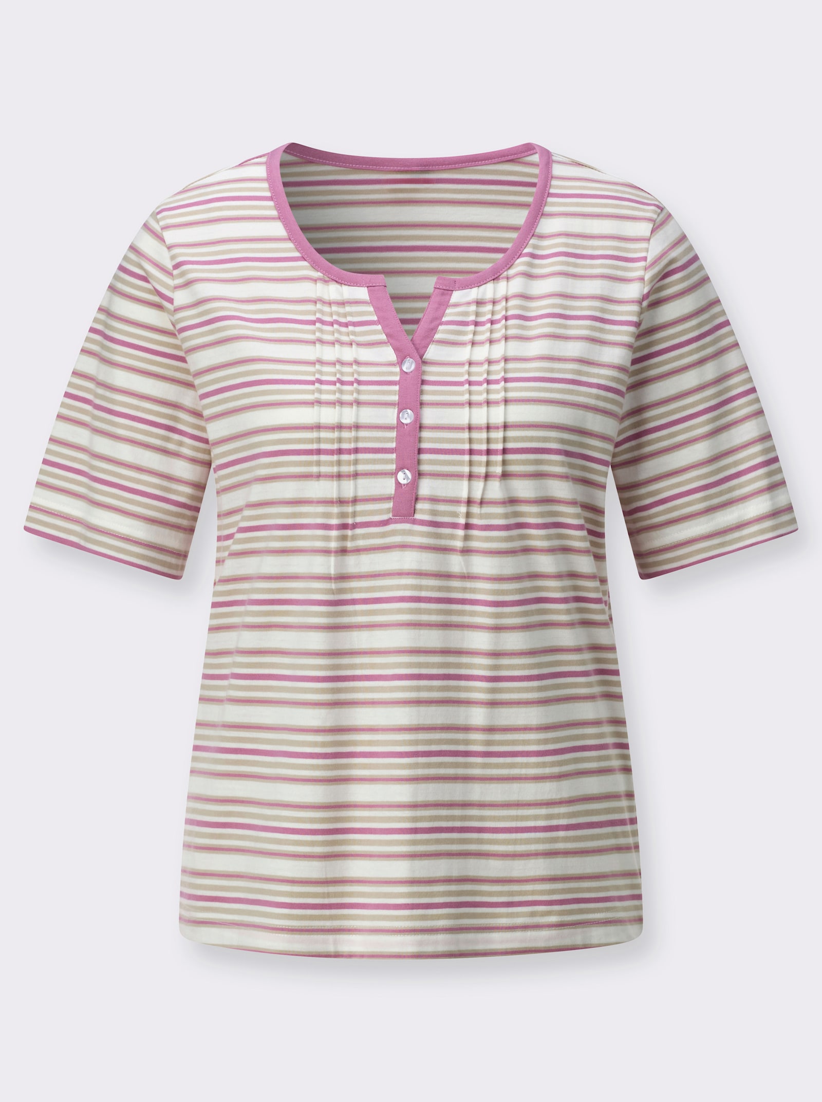 Shirt mit Biesenverzierung - ecru-altrosa-geringelt