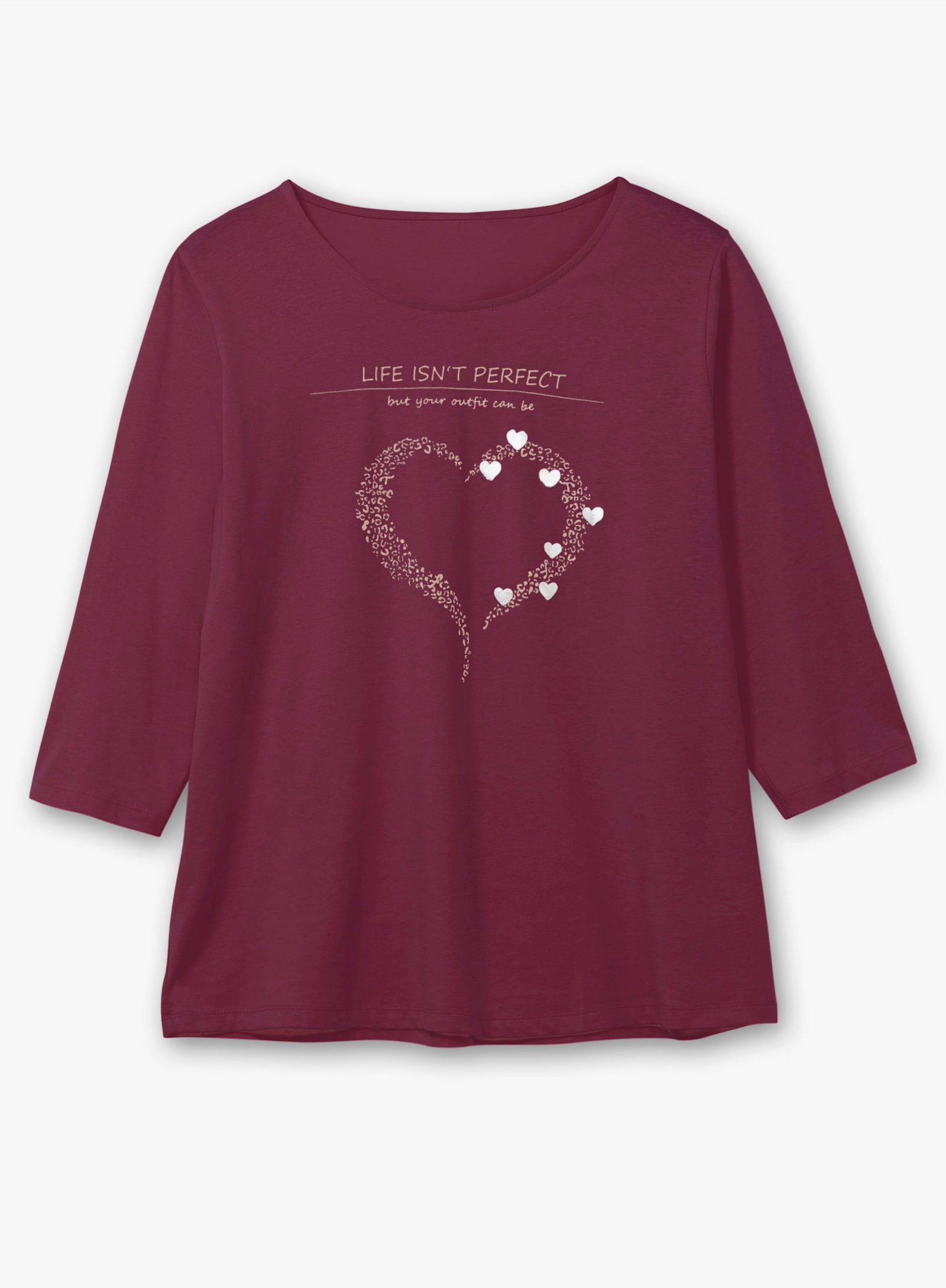 3/4-Arm-Shirt mit Herz-Motiv - bordeaux-beige