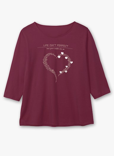3/4-Arm-Shirt mit Herz-Motiv - bordeaux-beige