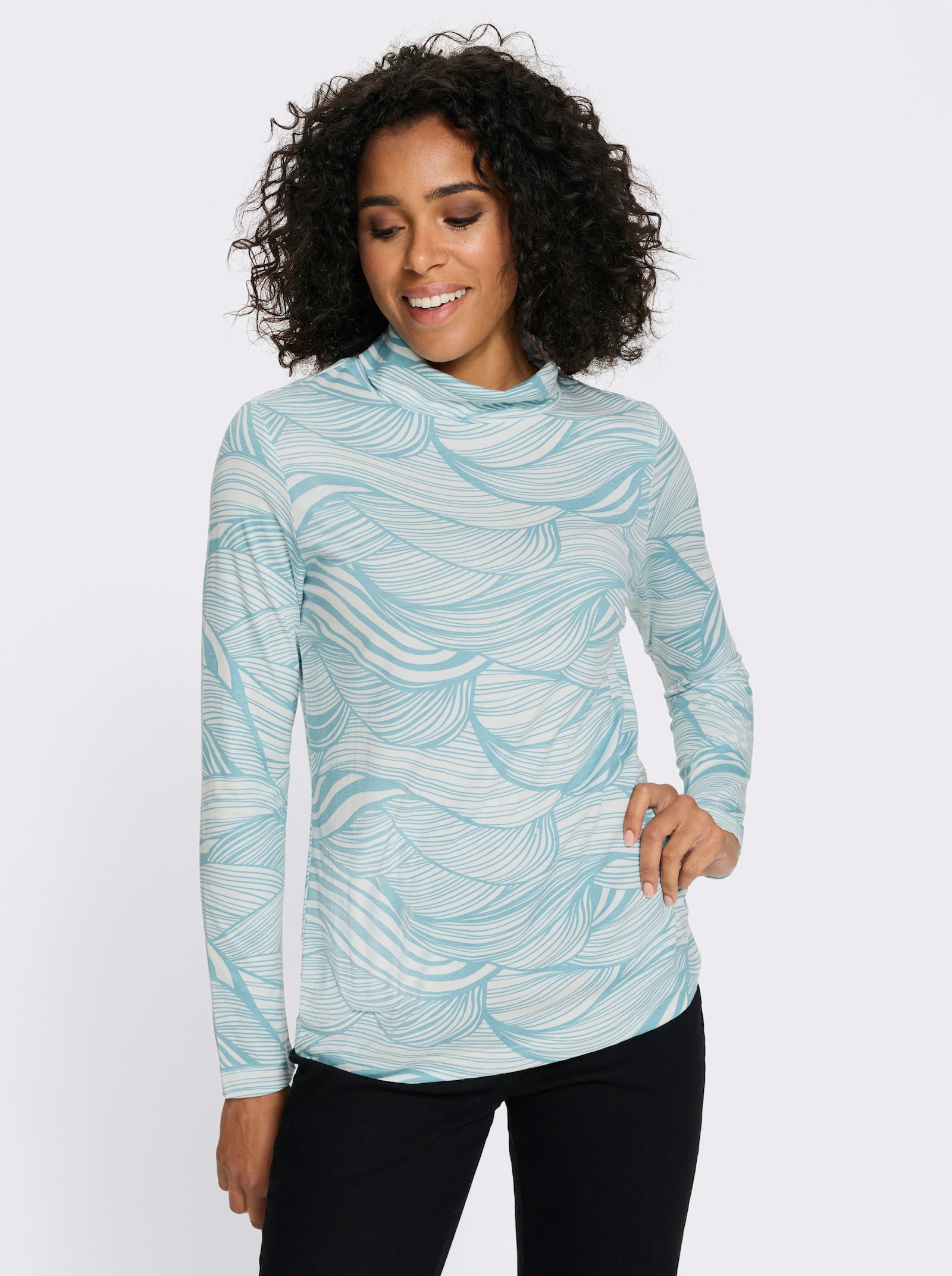 Rollkragenshirt aus reiner Baumwolle - ozean-ecru-bedruckt