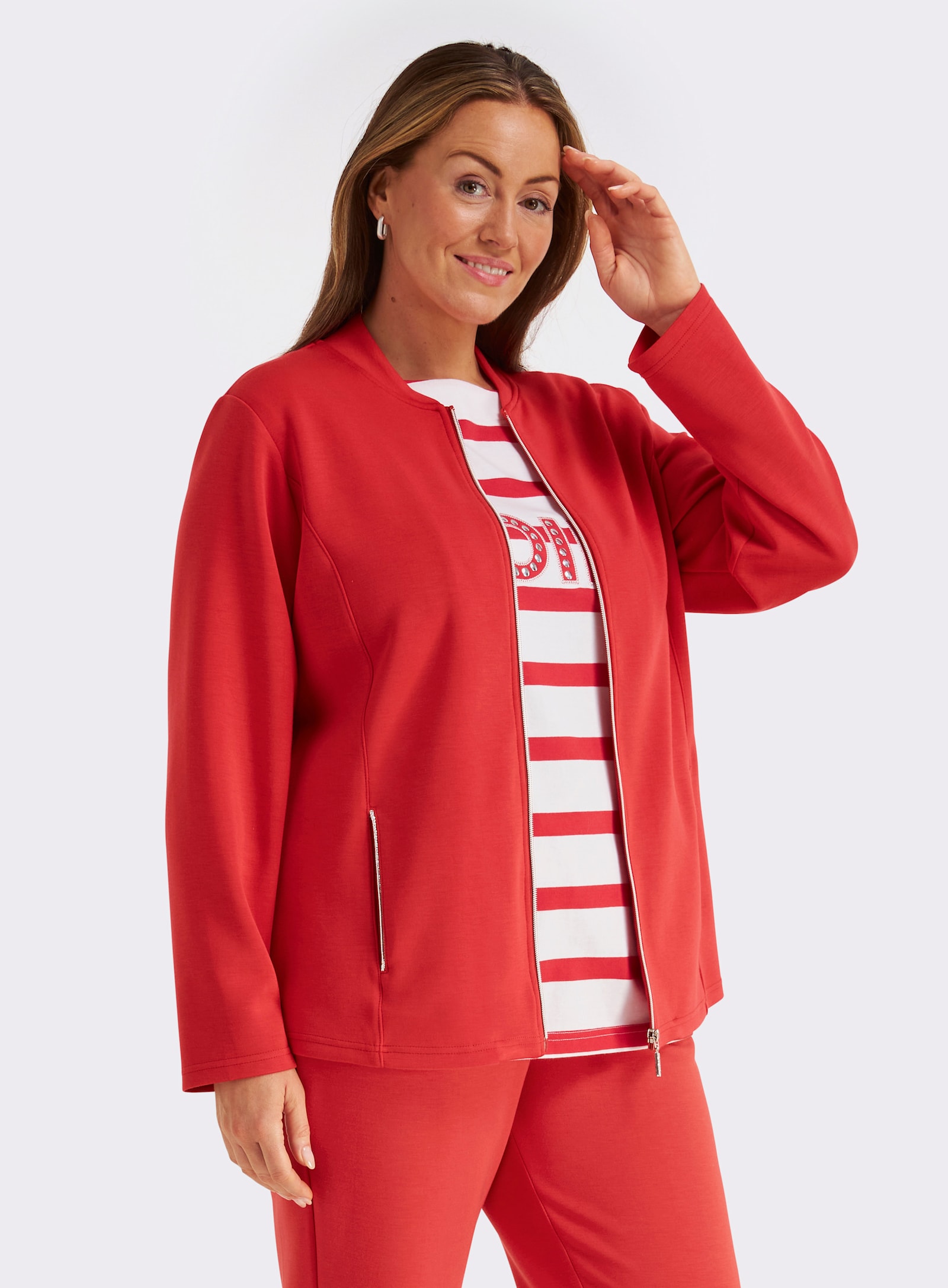 sheego Shirtjacke mit Reißverschluss - erdbeere