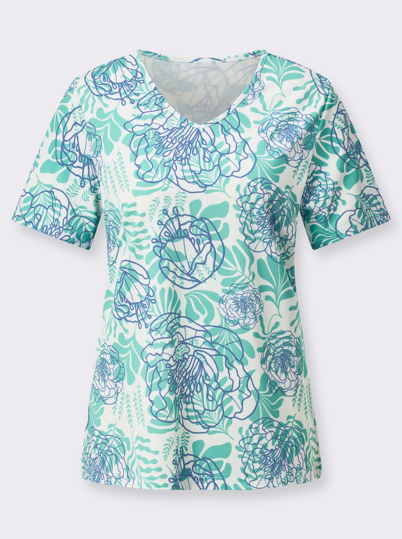 Catamaran Sports Freizeitshirt mit Seitenschlitzen - blaugrün-gemustert