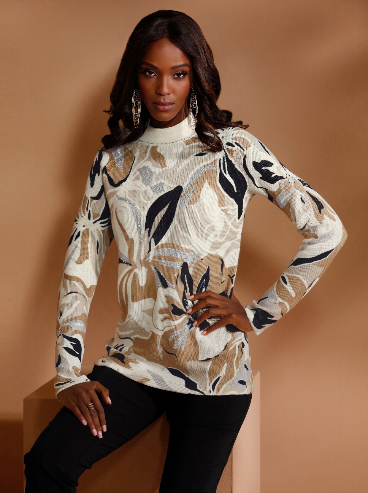Pullover met lange mouwen - champagne geprint