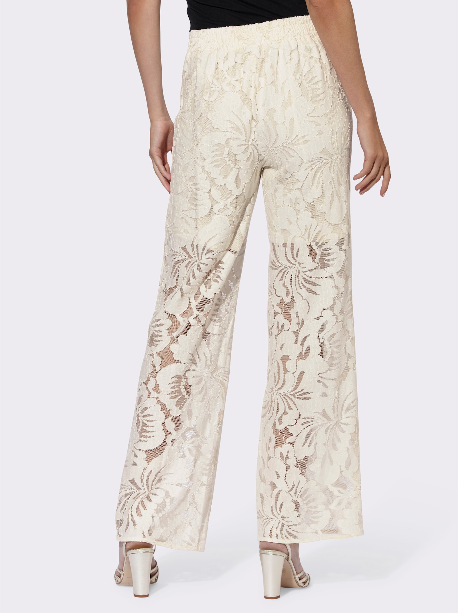heine Palazzobroek van luxueus kant - champagne
