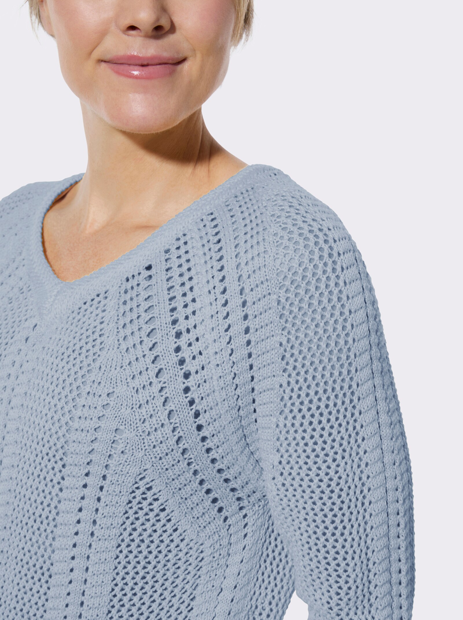 Ajourpullover mit Raglanärmel - hellblau