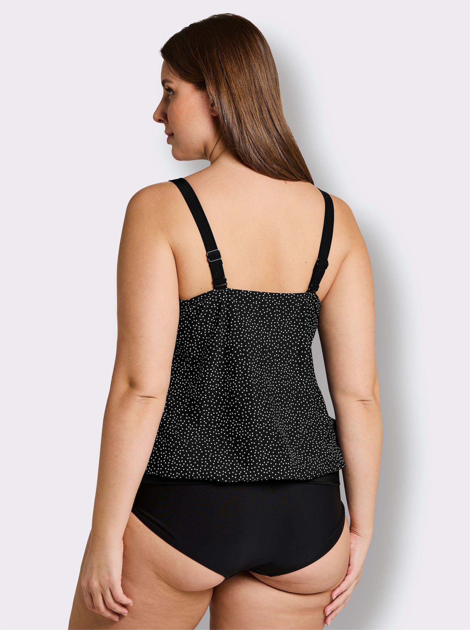 sheego Tankini-Oberteil mit Pünktchen - schwarz-weiß-getupft