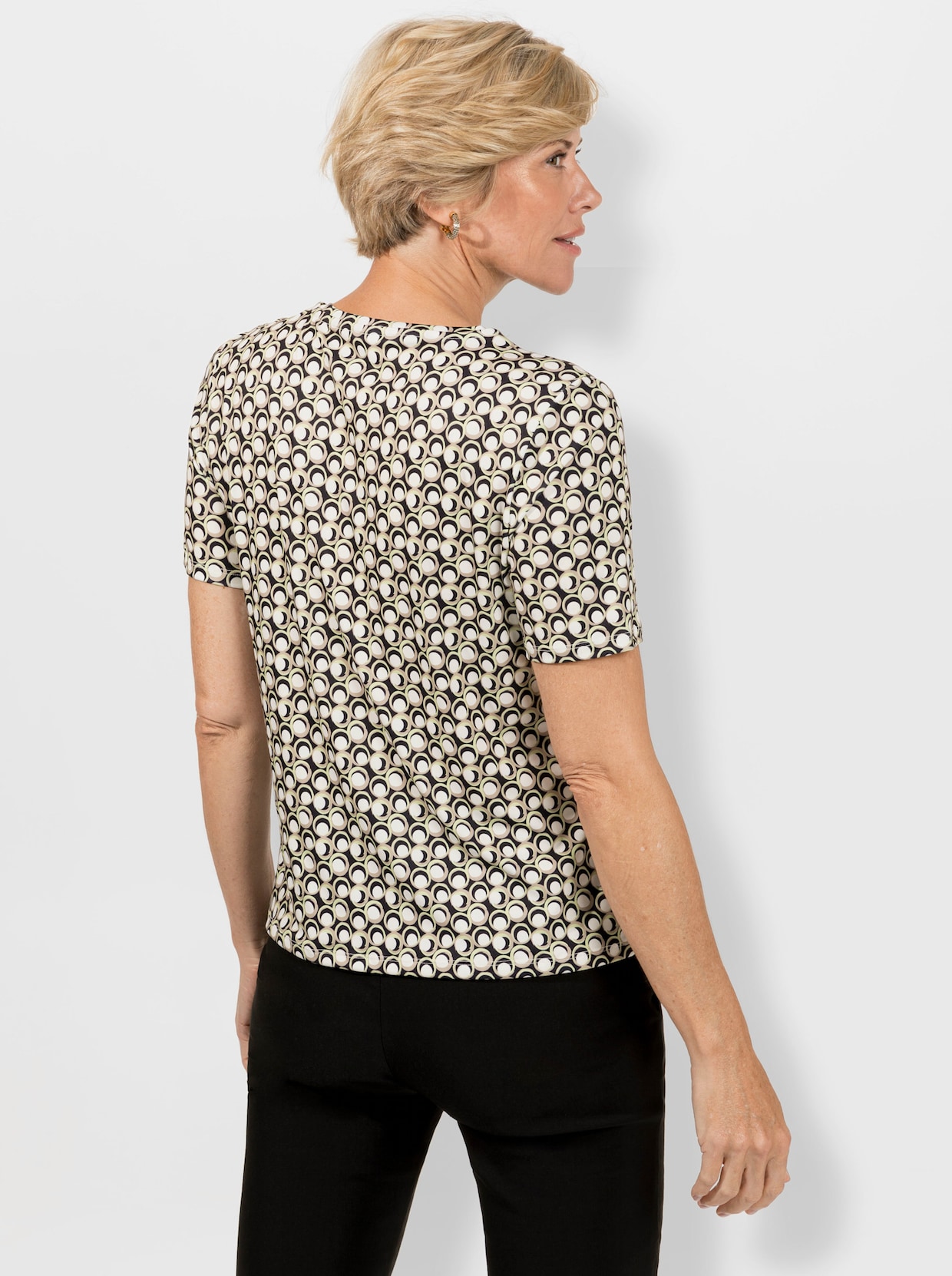 Shirt met ronde hals - pistazie/marine geprint