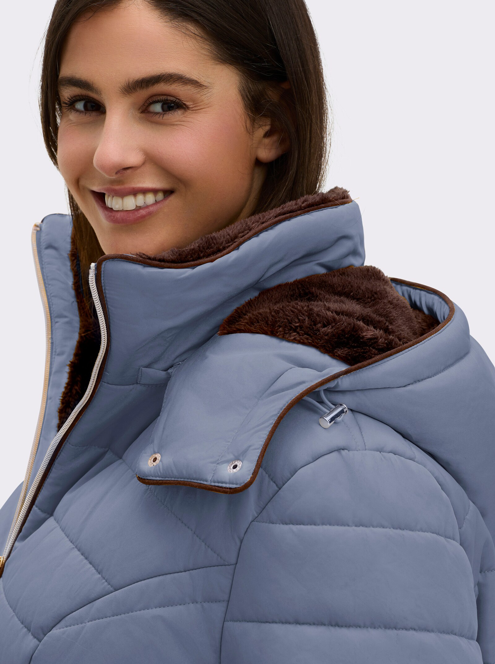 Steppjacke mit Teddy-Fleece innen - rauchblau